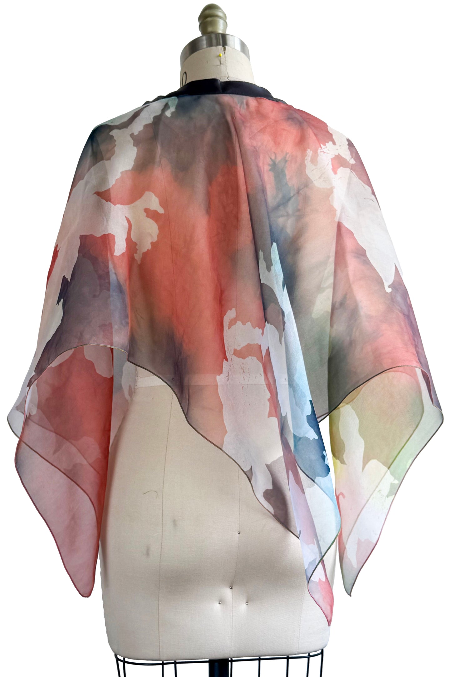 Poncho in Silk Organza w/ Azalea Print - Painted Multi