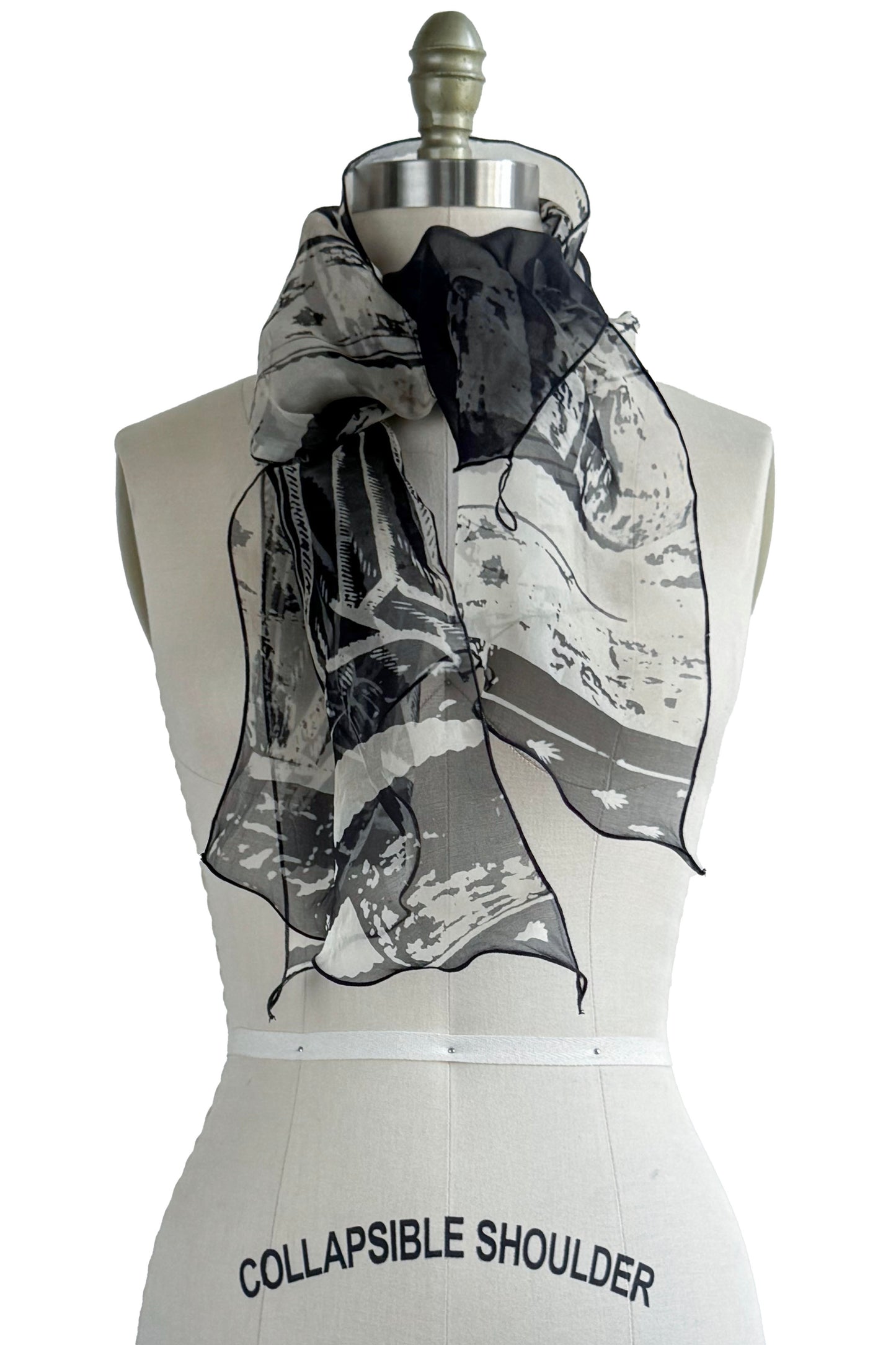 Scarf in Silk Organza w/ Brass Print - Black & Natural