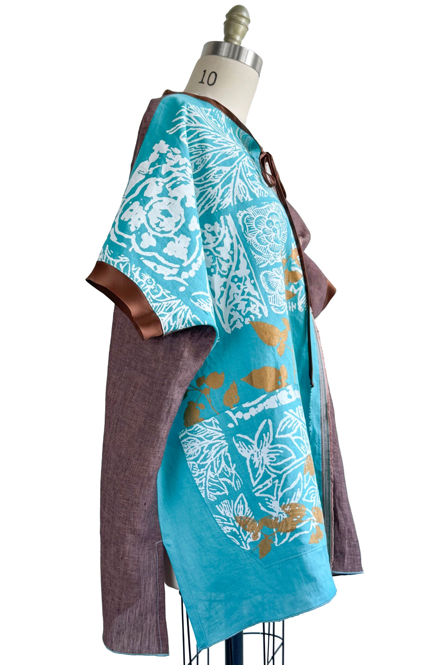 Jo Top | Linen | Vine & Tile Print | Turquoise, Brown, White & Gold