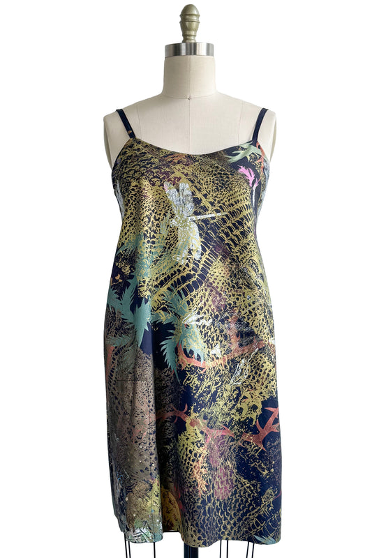 Pigalle Dress Mini in Cotton w/ Chaos Print - Black, Gold & Green - Small