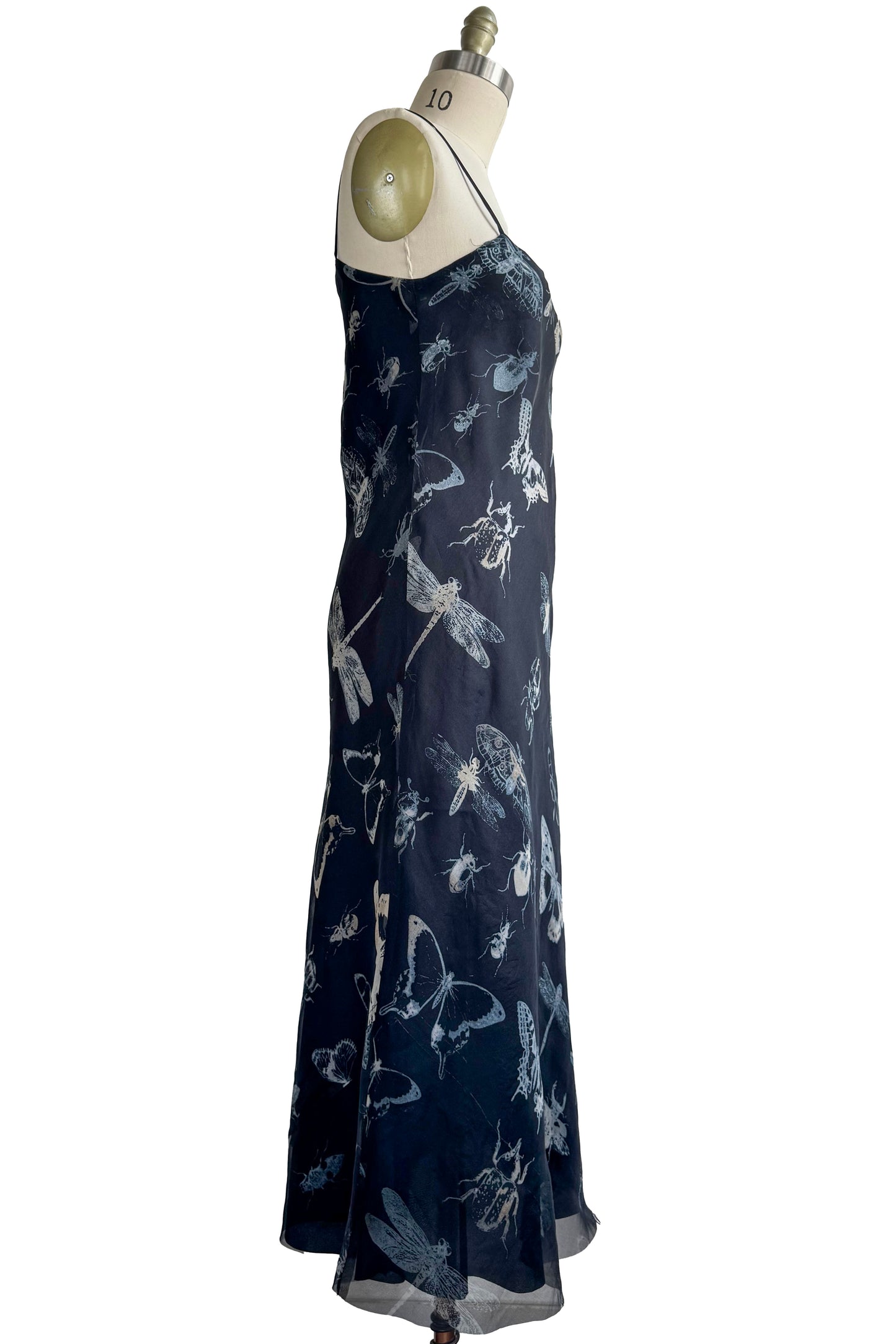 Kappa Dress in Silk w/Organza Trim & Bug Print - Black & Grey - S/M