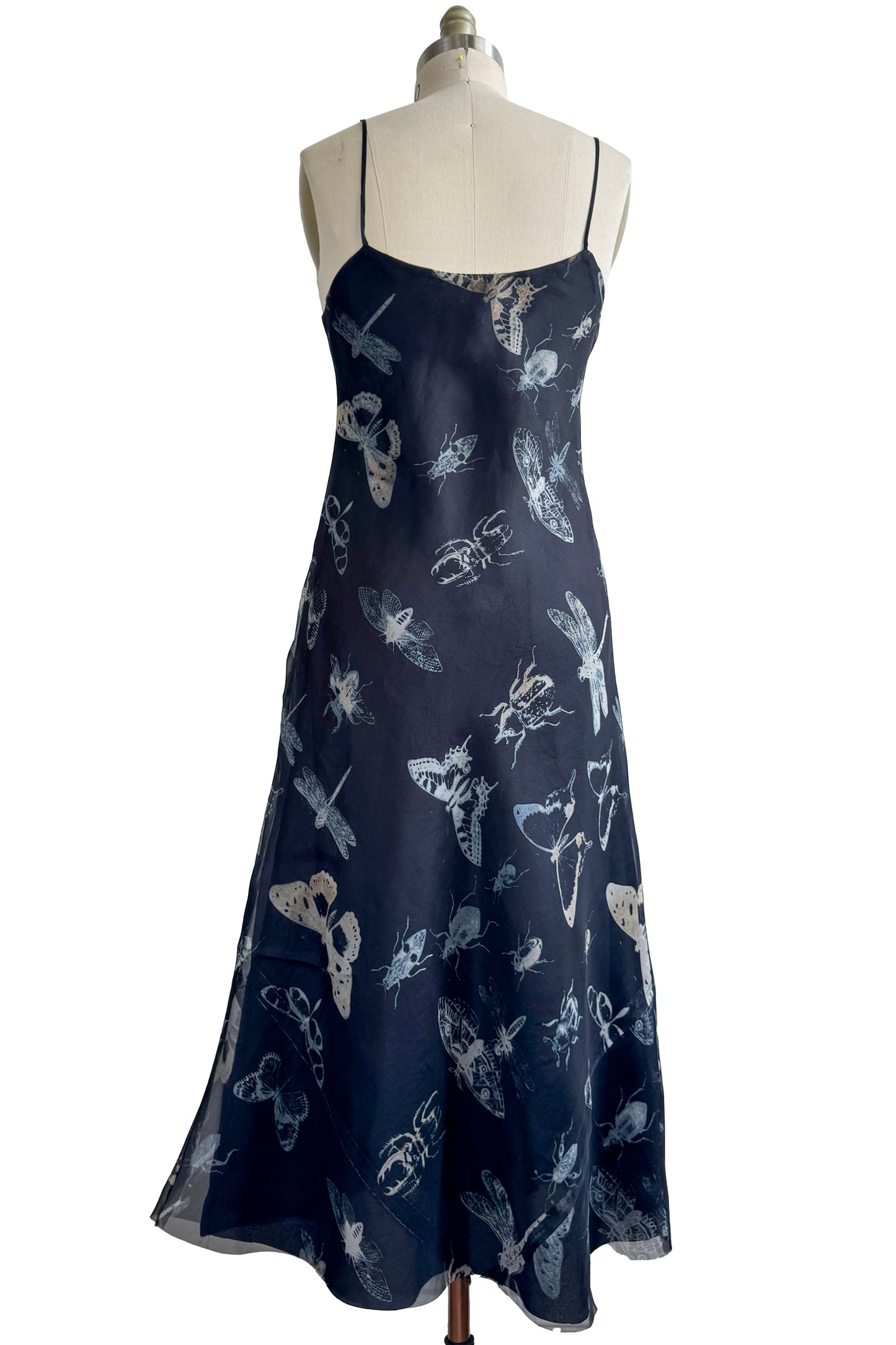 Kappa Dress in Silk w/Organza Trim & Bug Print - Black & Grey - S/M