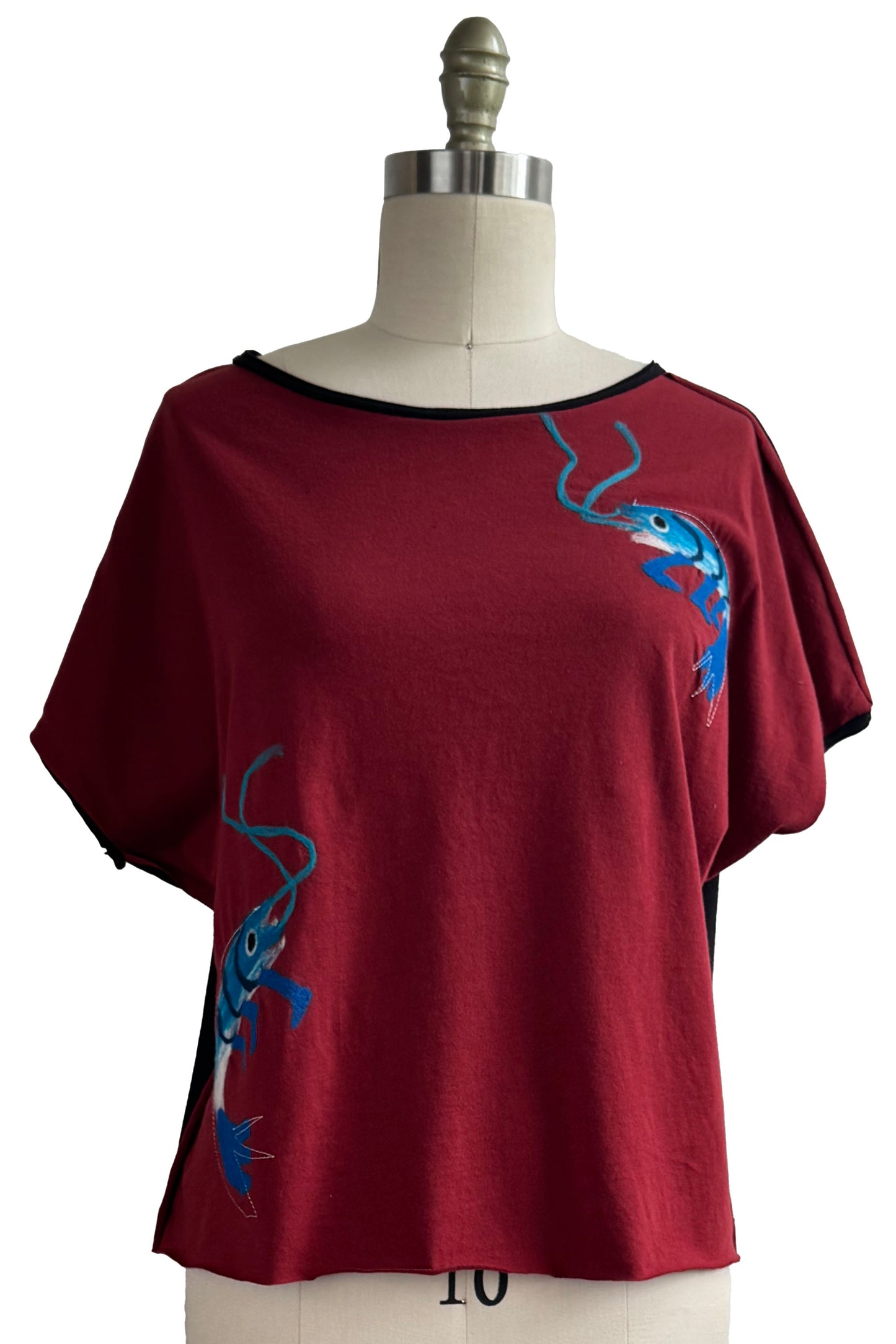 Jen Crop Top w/ Felted Crawfish - Brick Red & Black