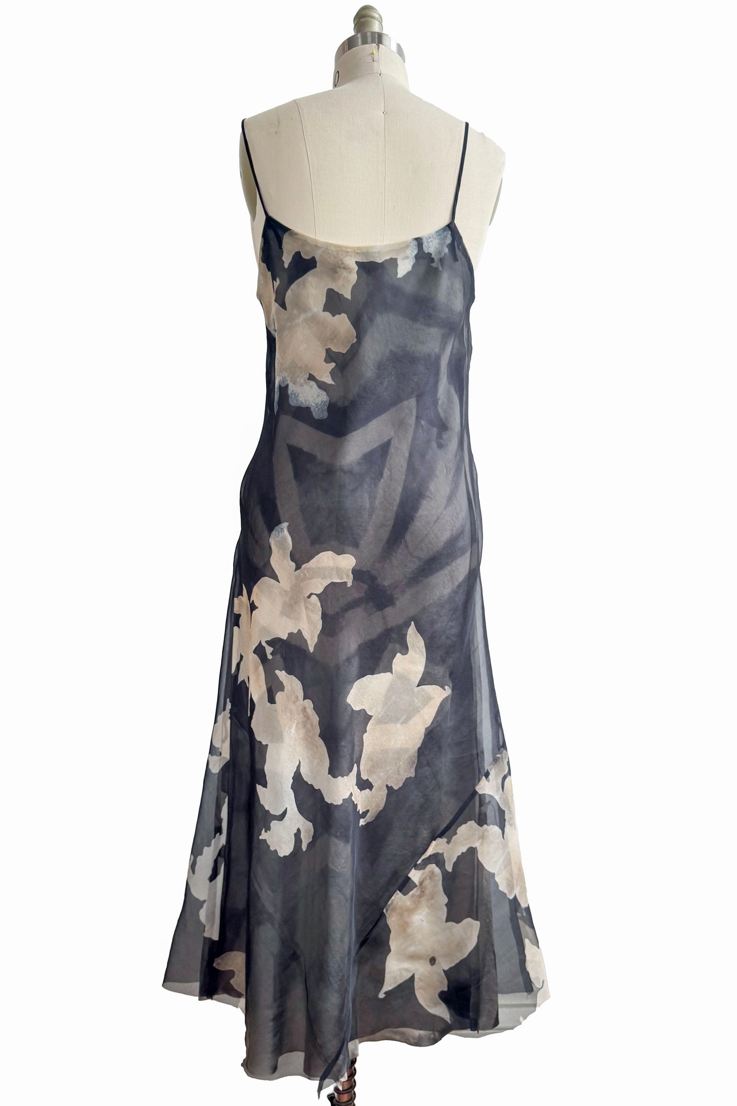 Kappa Reversible Dress in Silk - Organza & Azalea Print - Black, Grey & Natural - S/M