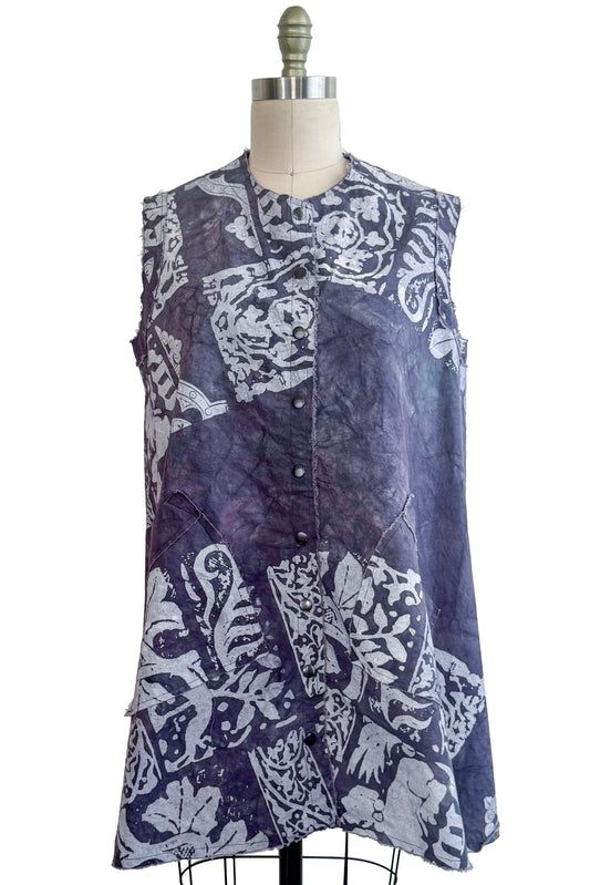 Quant Dress in Cotton - Tile Print - Grey & White