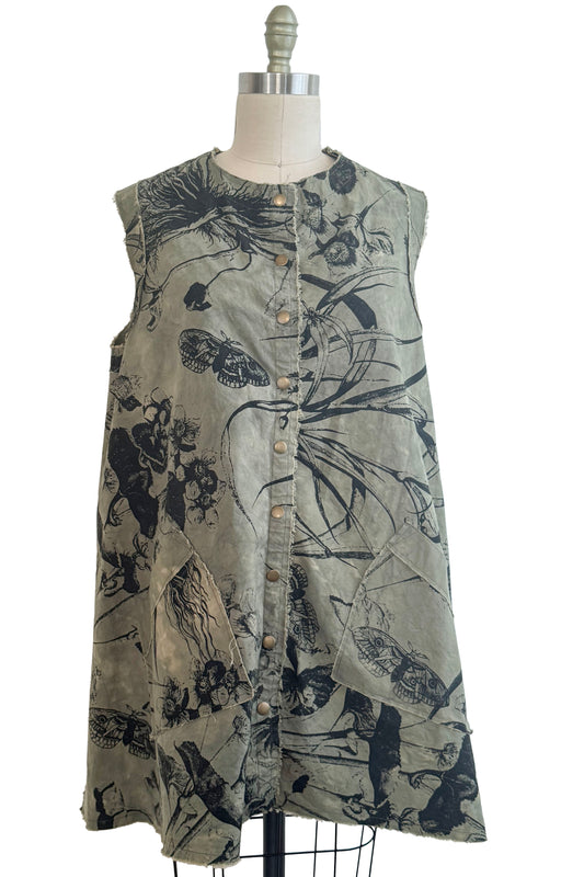 Quant Dress in Cotton - Botanical Print - Olive Green & Black