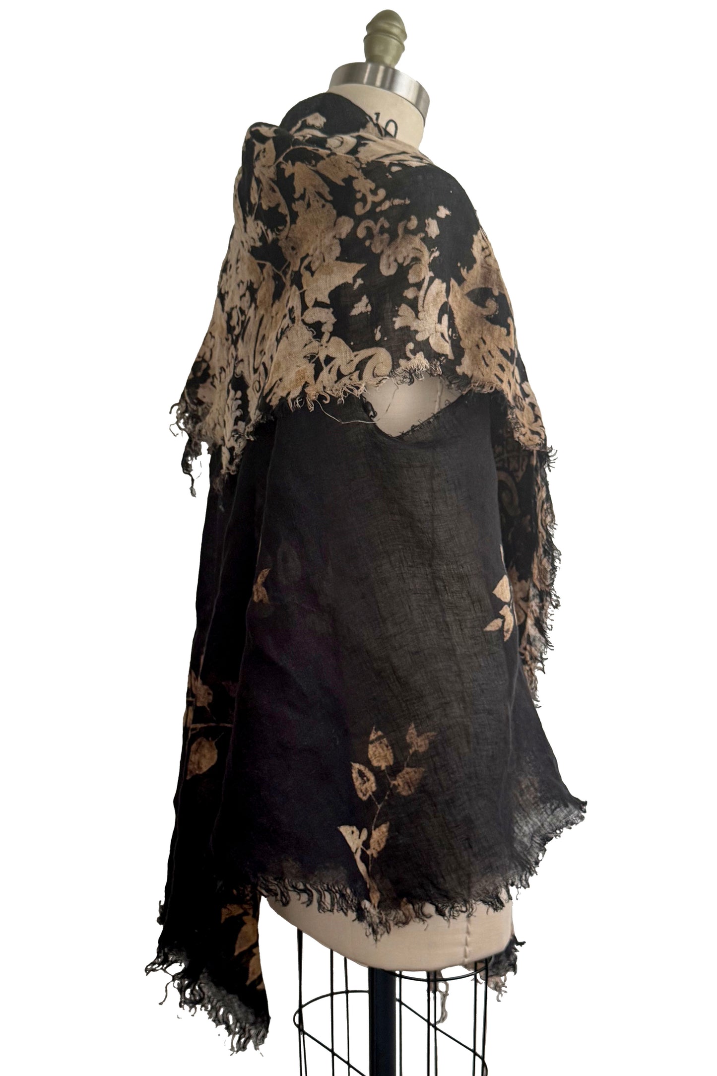 Asymmetrical Wrap Vest in Linen - Wallpaper & Vine Print - Black & Natural