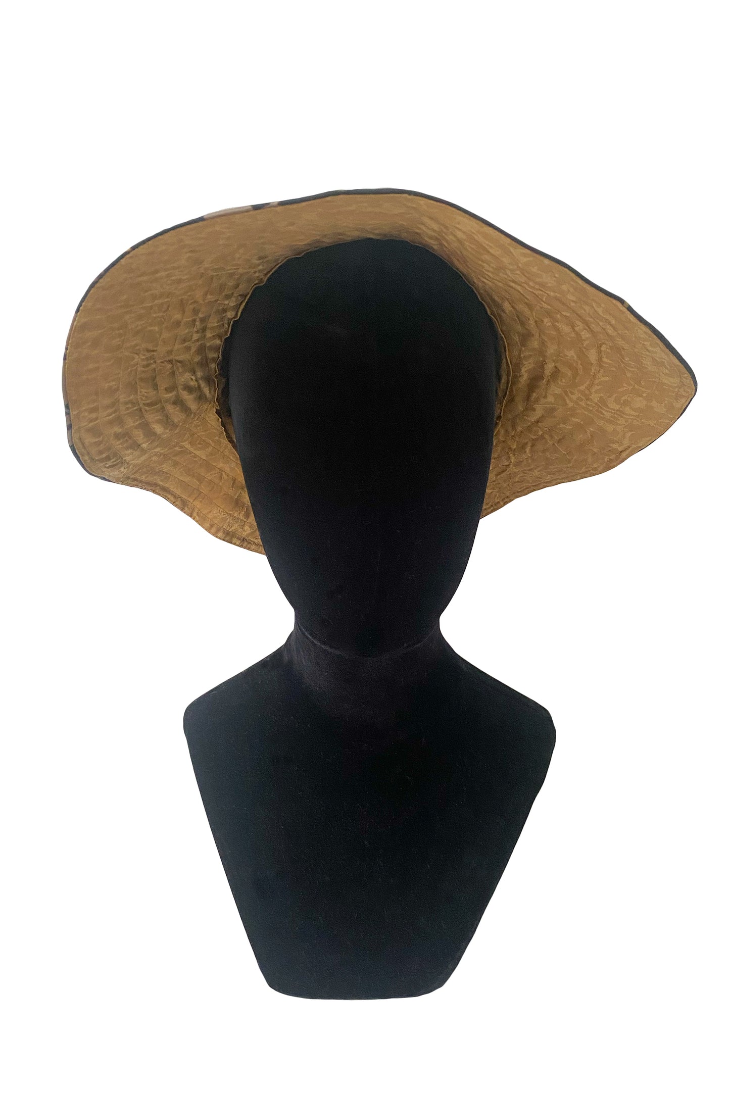 Rimini Visor in Silk Taffeta - Vine Print - Black, Gold & Pink