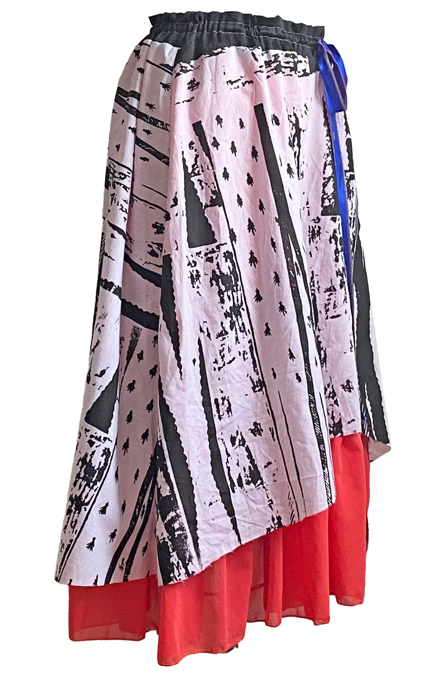 Cannes Skirt w/ Brass Print - Black, White & Coral