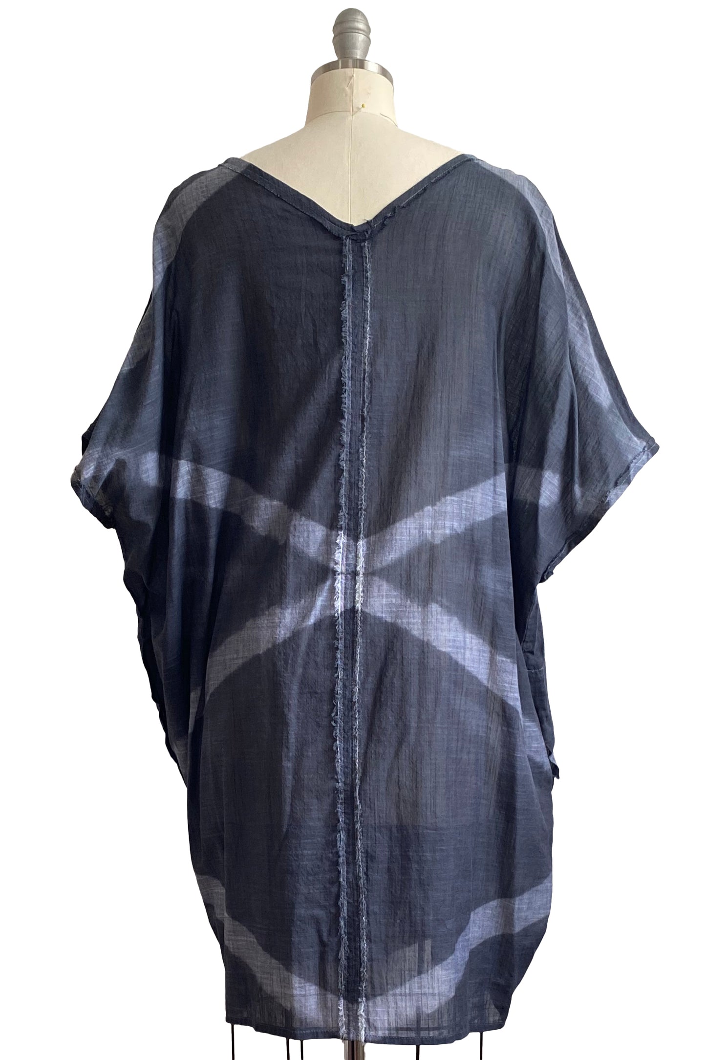 Kaftan Tunic Top w/ Itajime Dye - Grey & White