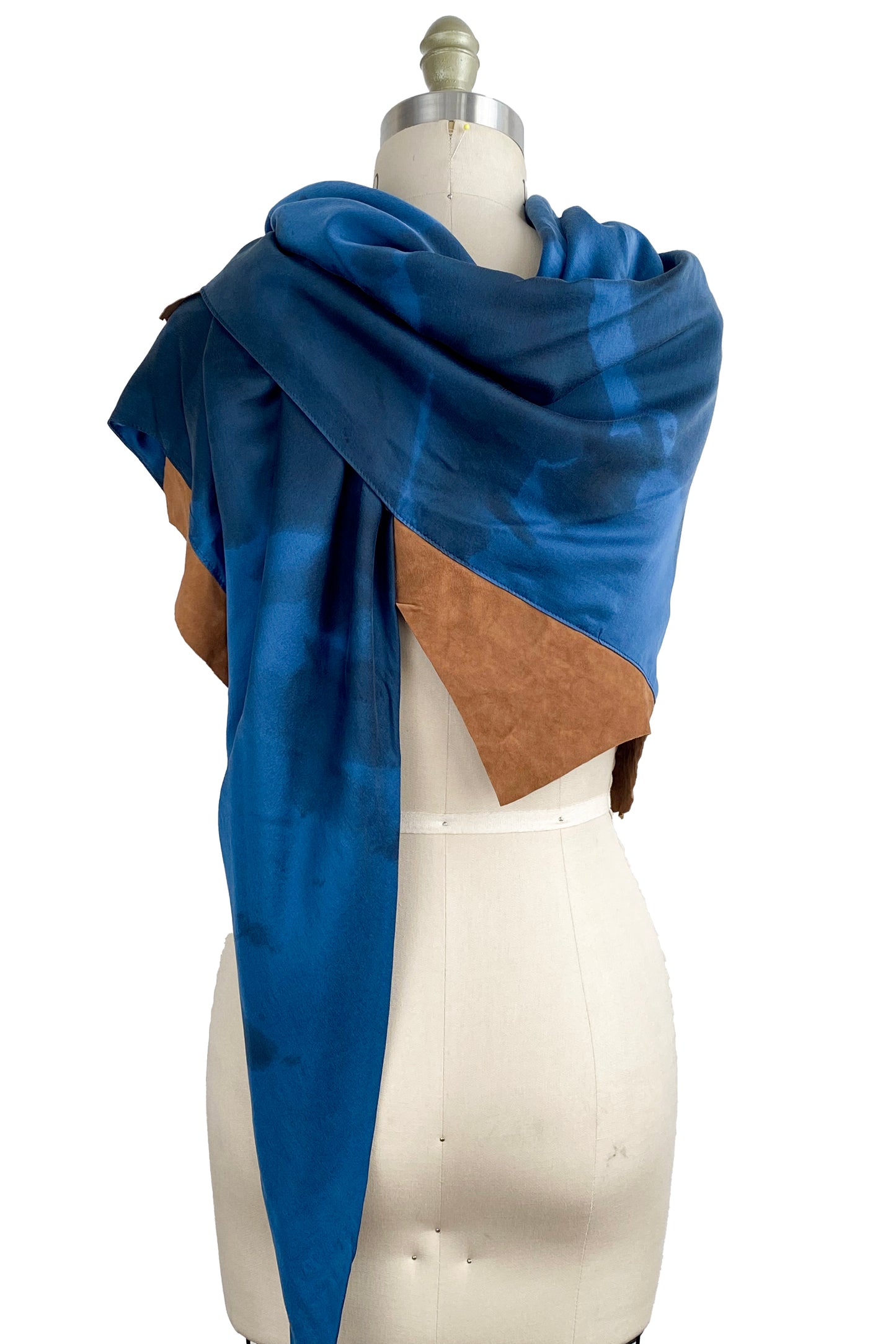 Triangle Shawl w/ Leather Trim Spray Dye - Blue & Tan