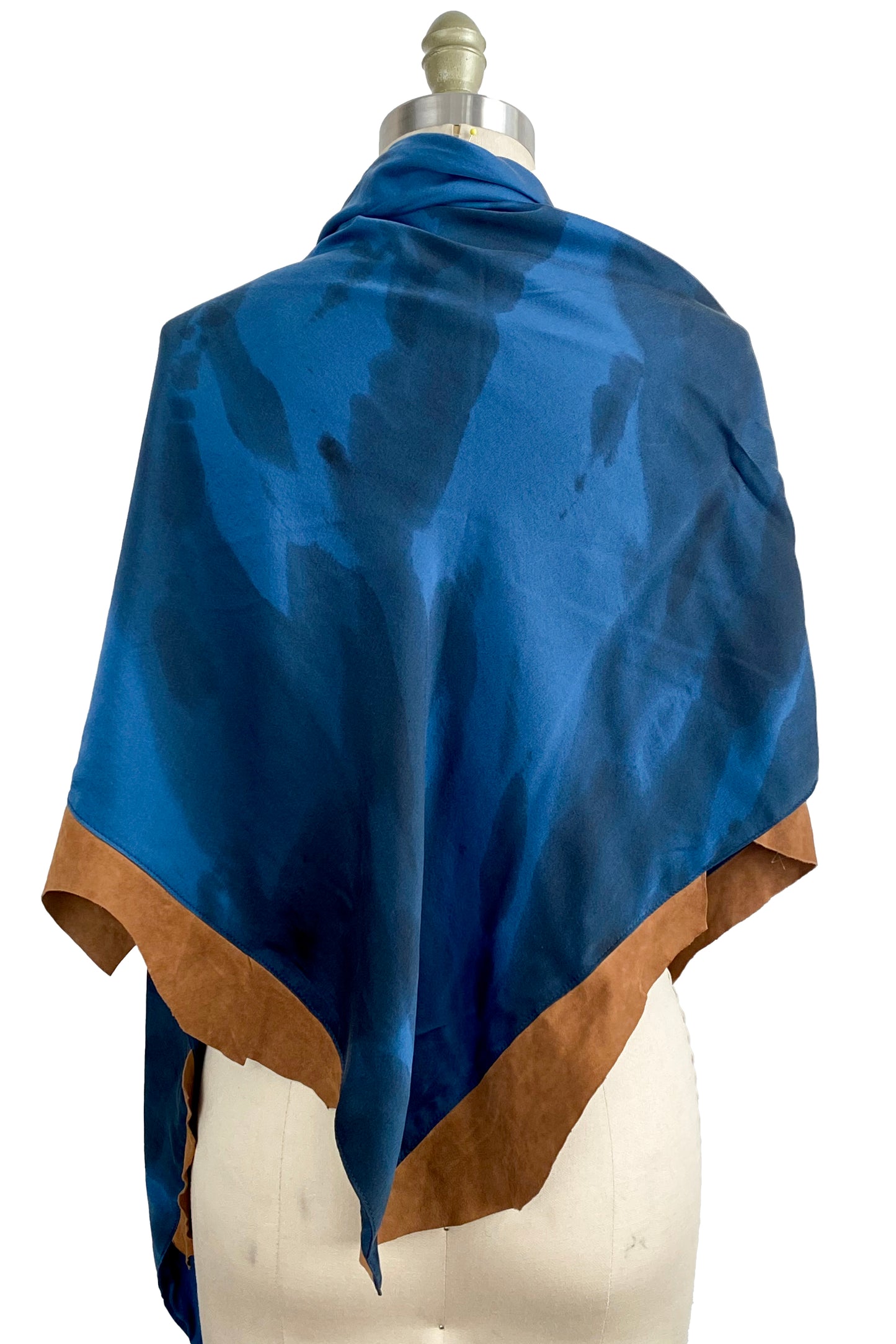 Triangle Shawl w/ Leather Trim Spray Dye - Blue & Tan