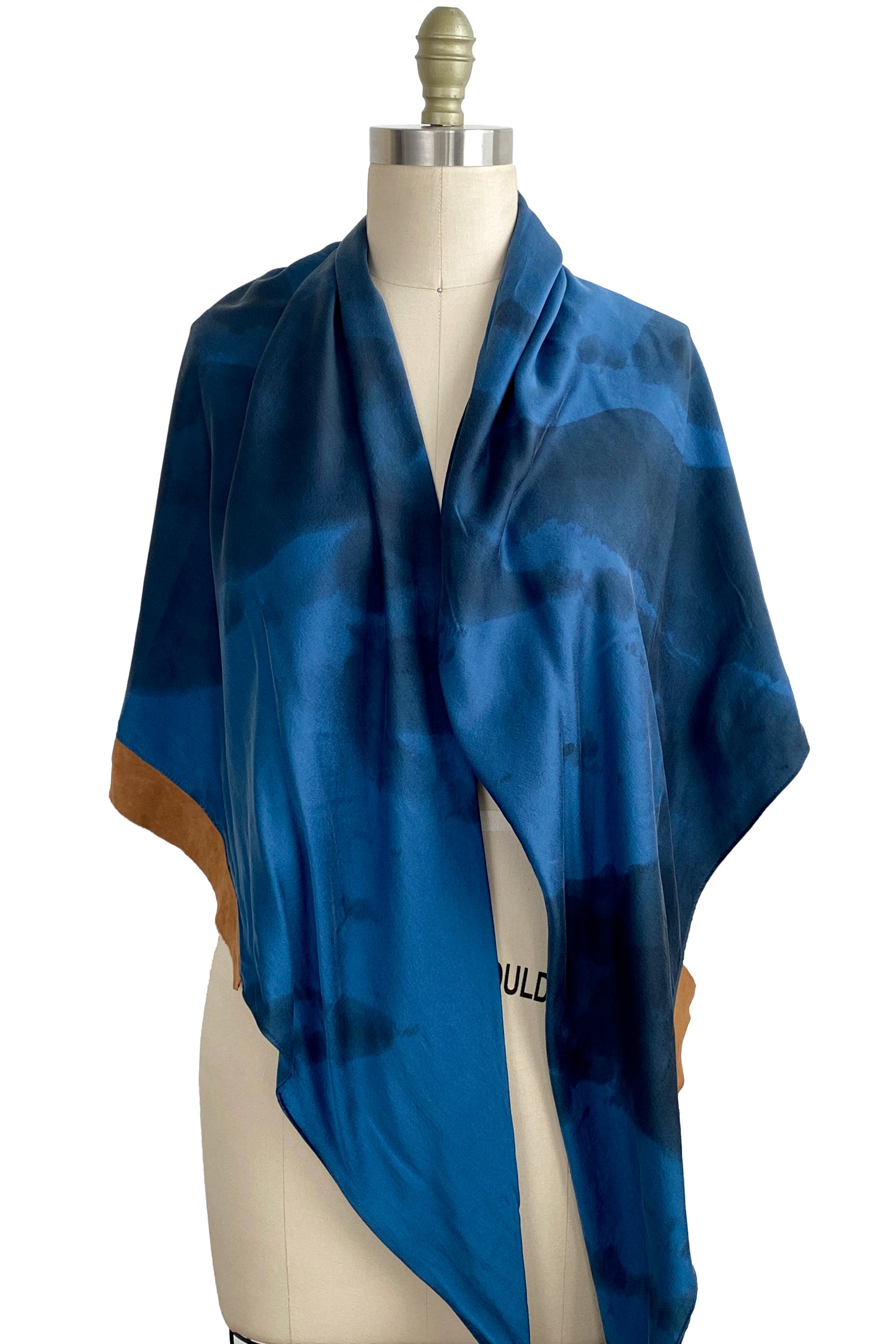 Triangle Shawl w/ Leather Trim Spray Dye - Blue & Tan