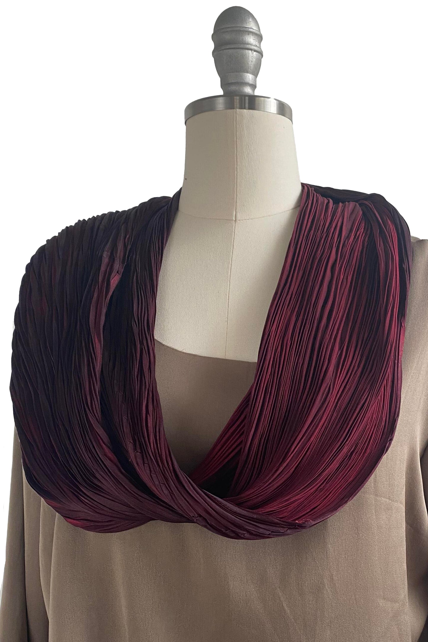 Shibori Pleated Silk Cowl | Red & Black