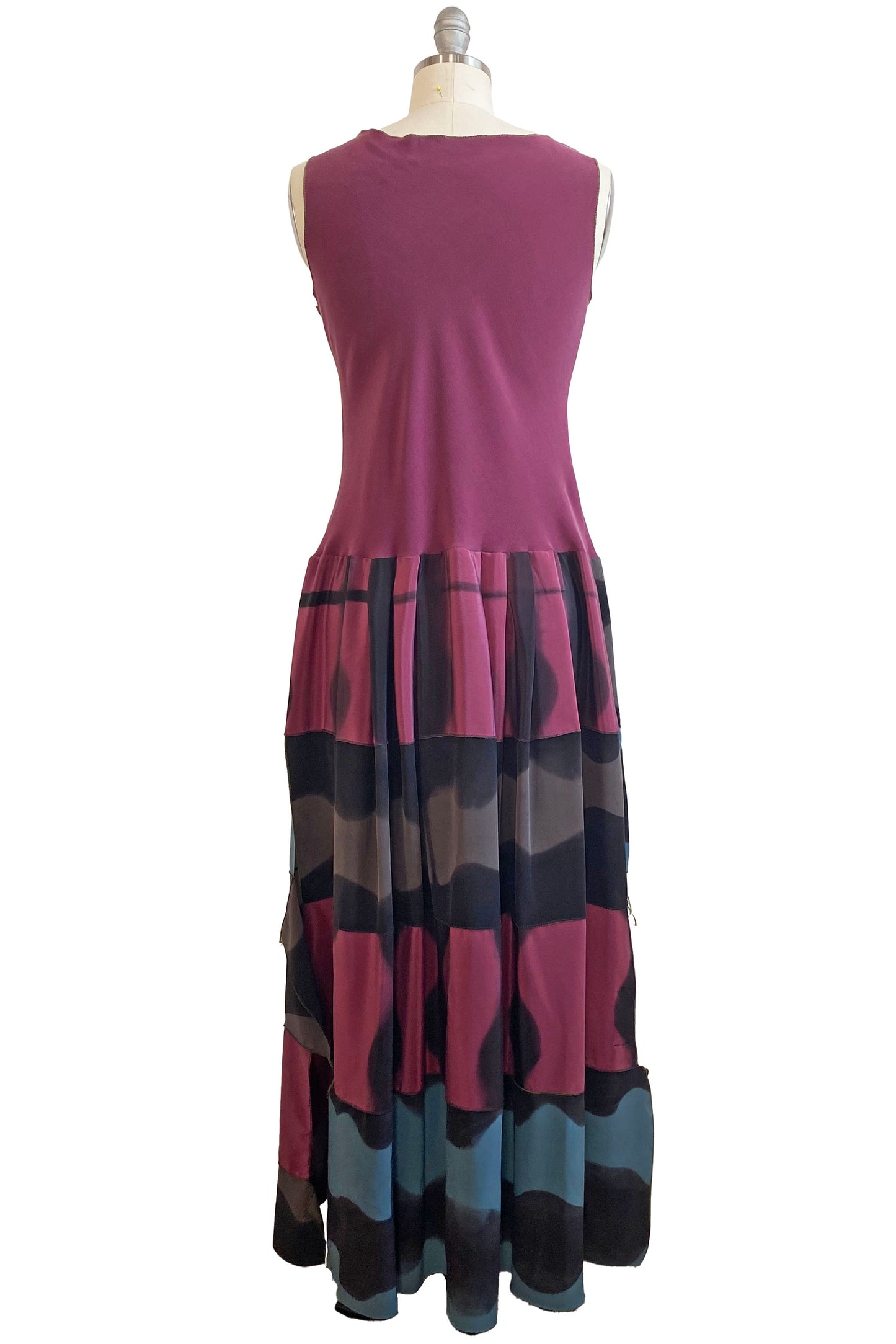 Montmartre Dress w/ Strip Skirt - Fuchsia, Blue & Grey - Small