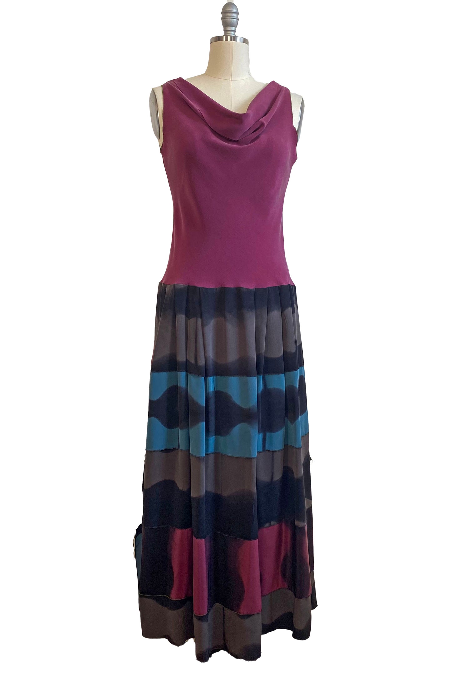 Montmartre Dress w/ Strip Skirt - Fuchsia, Blue & Grey - Small