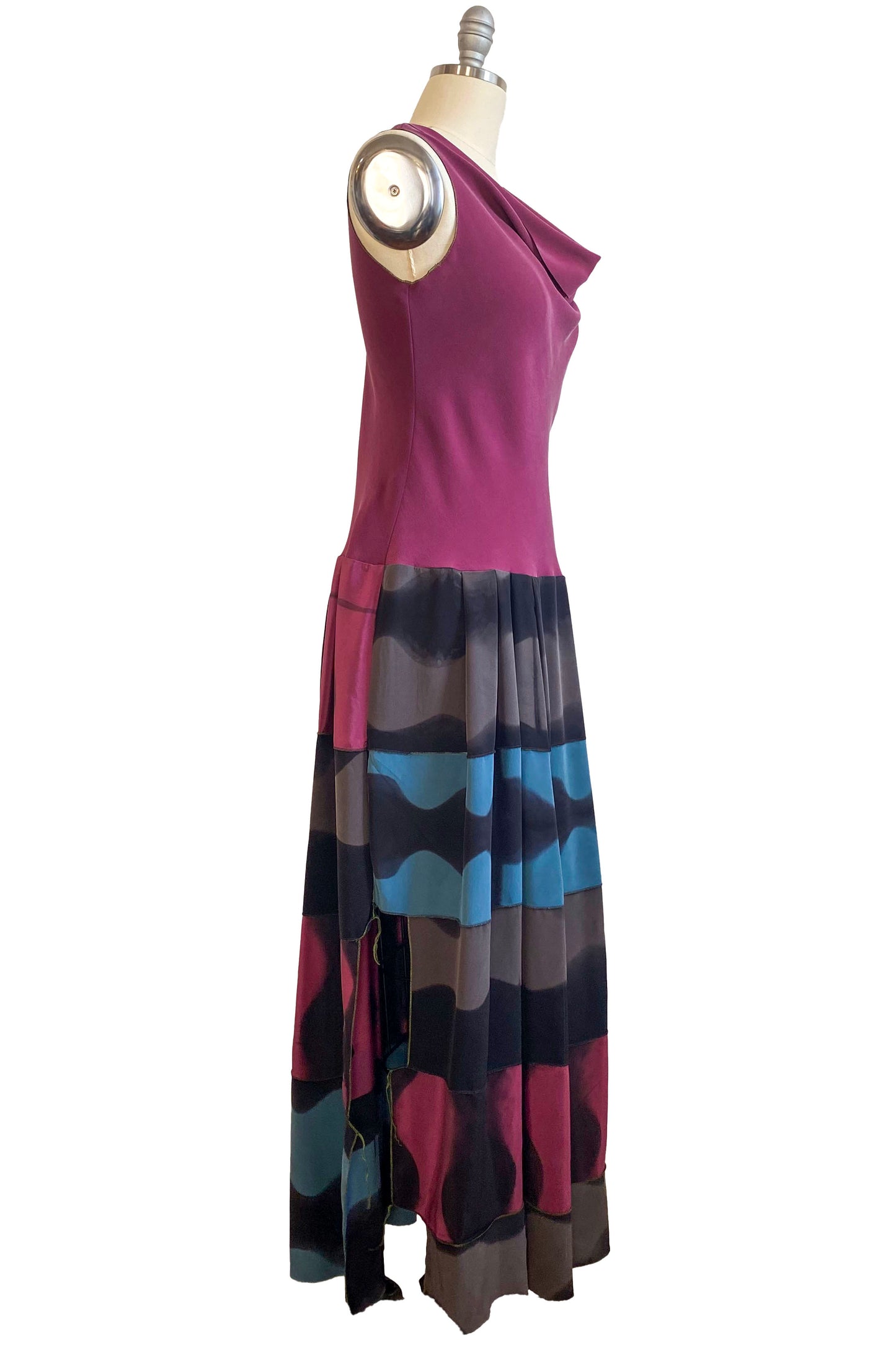 Montmartre Dress w/ Strip Skirt - Fuchsia, Blue & Grey - Small