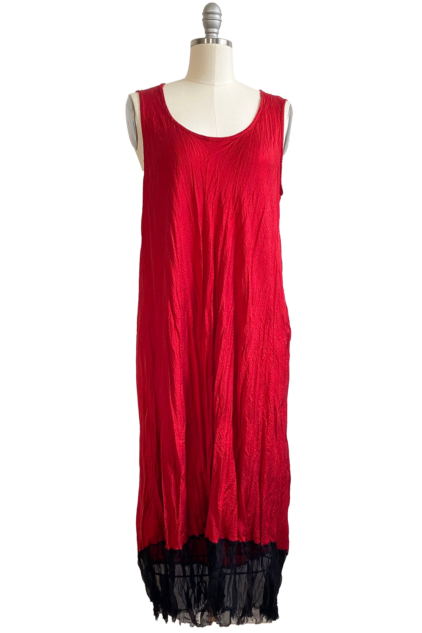 Touria Dress w/ Organza Trim Solid - Red & Black