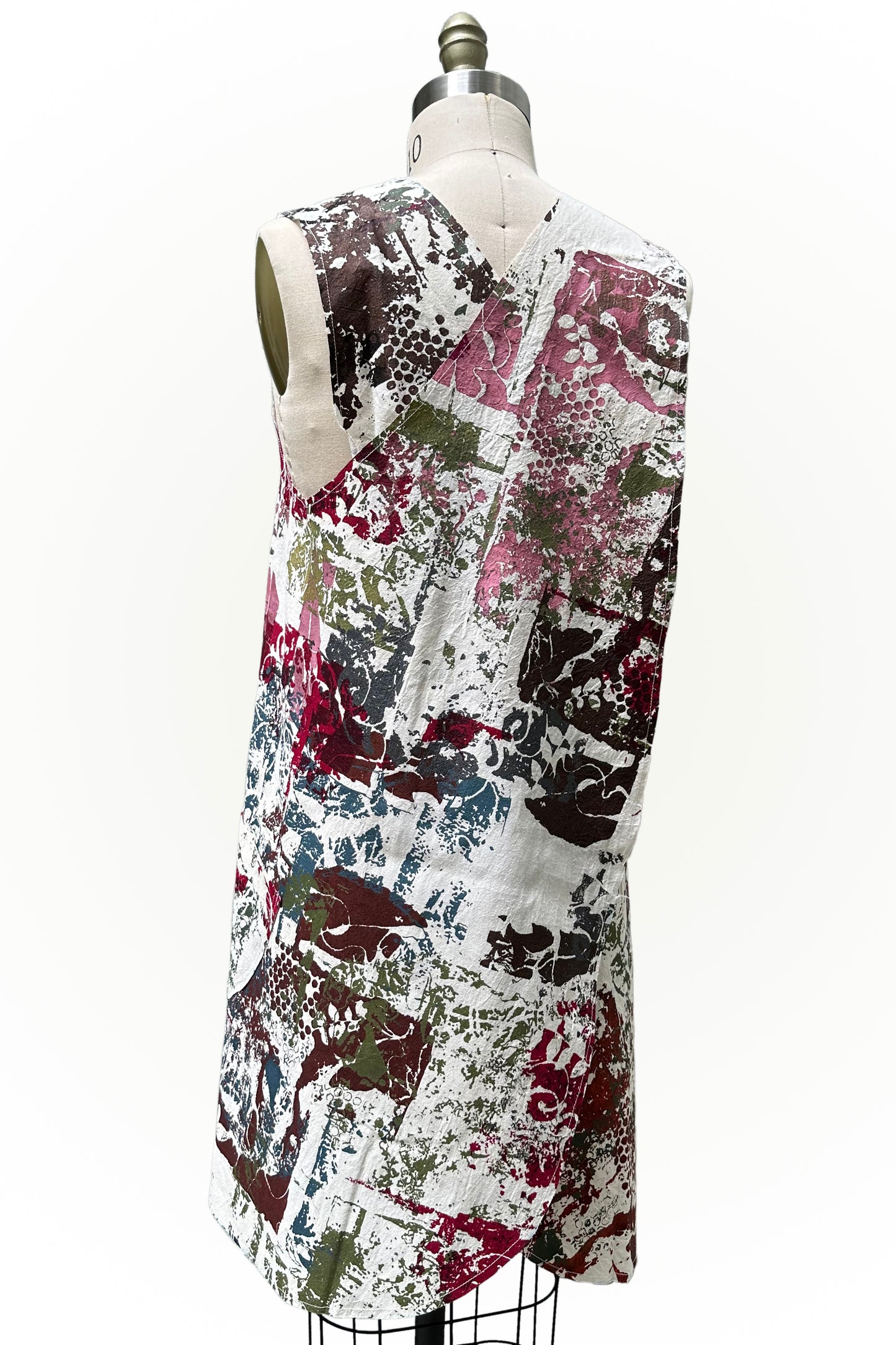Apron Dress in Cotton | Chaos Print - White, Black & Berry