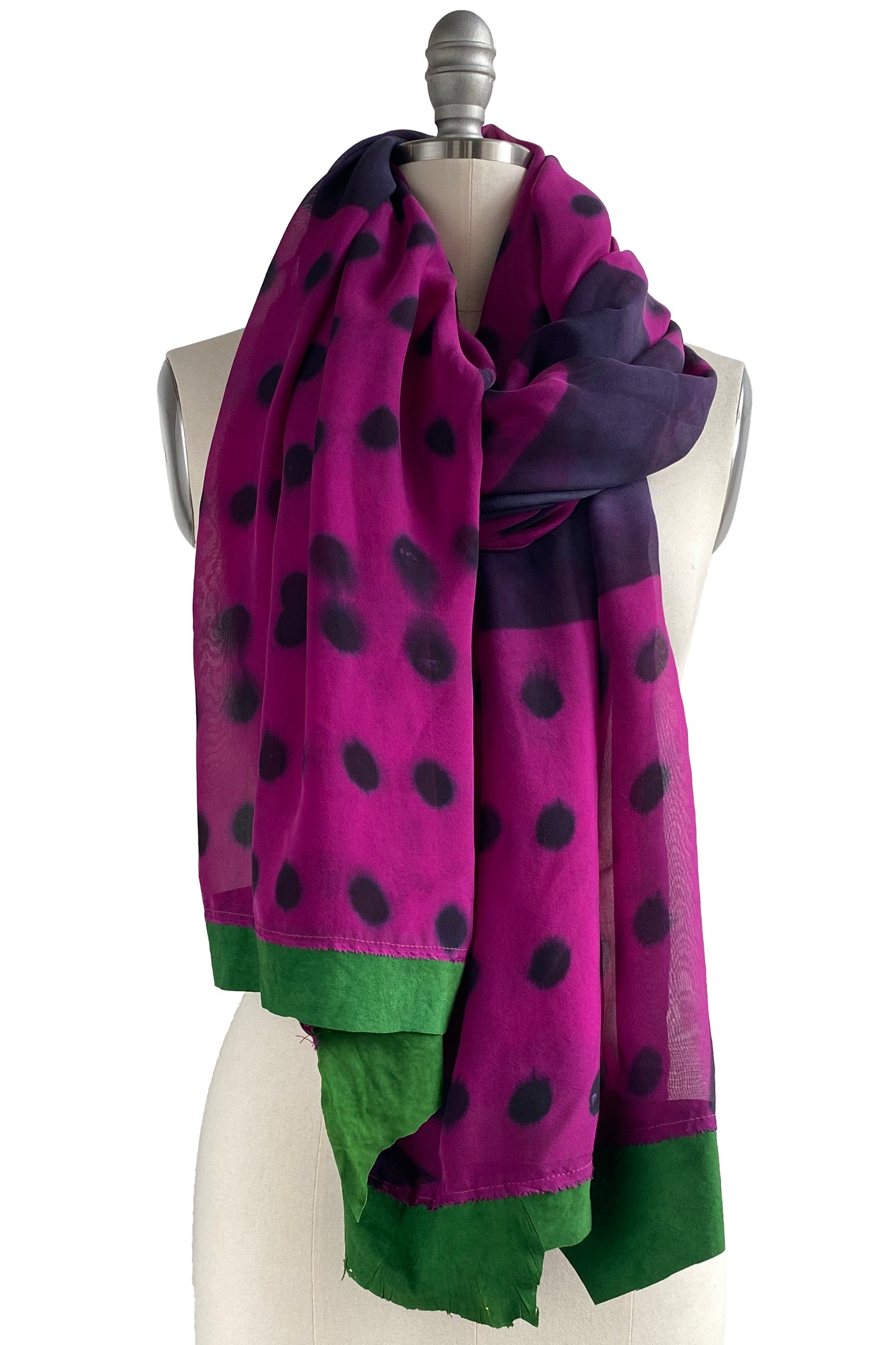 Chiffon Shawl w/ Leather Trim Domino Dye - Magenta & Green