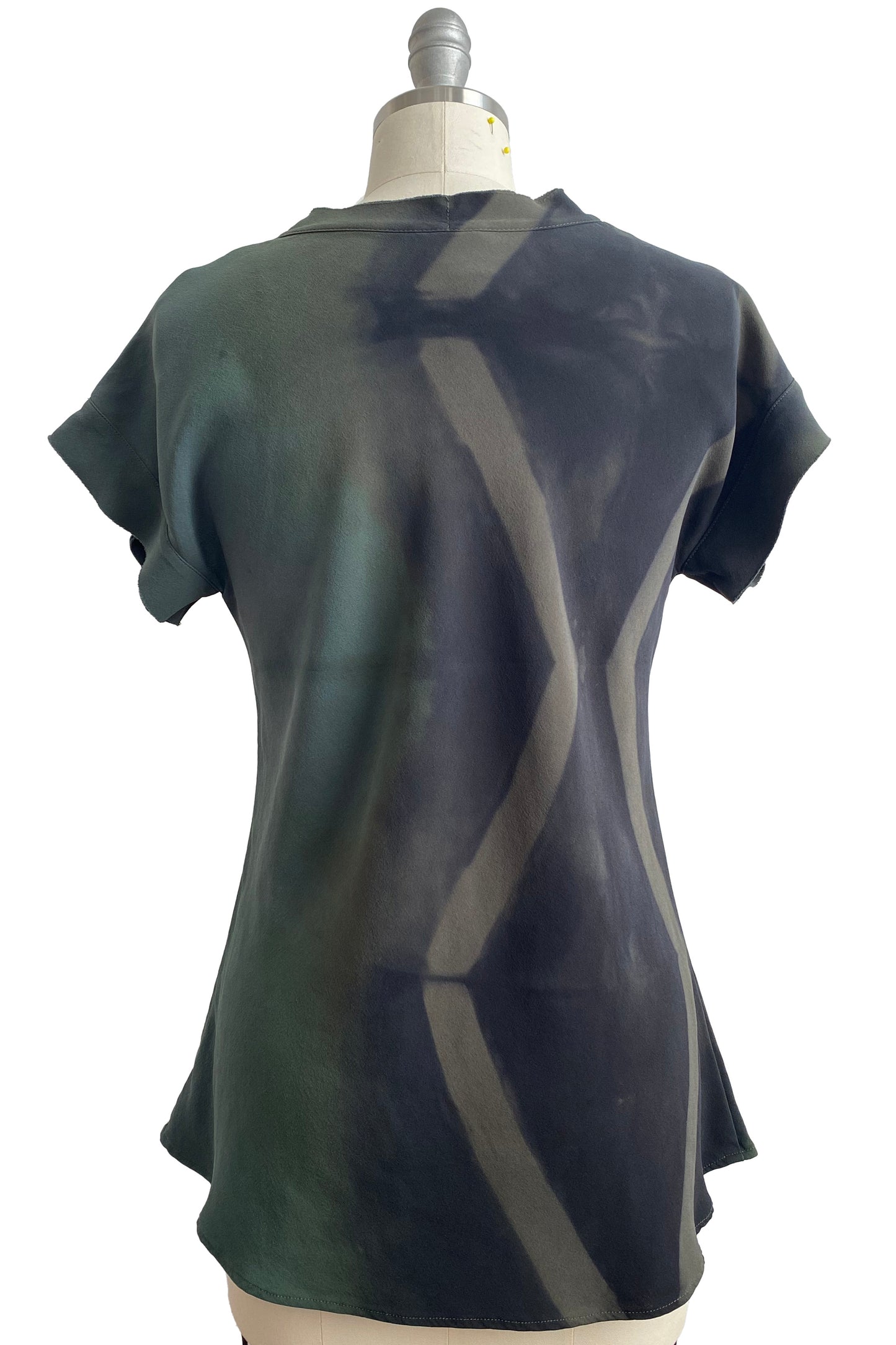 Anne-Marie Bias Top in Silk - Olive & Black Itajime - Medium