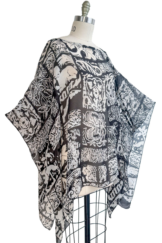 Button Drape in Seersucker Silk - Tile Print - Black & White
