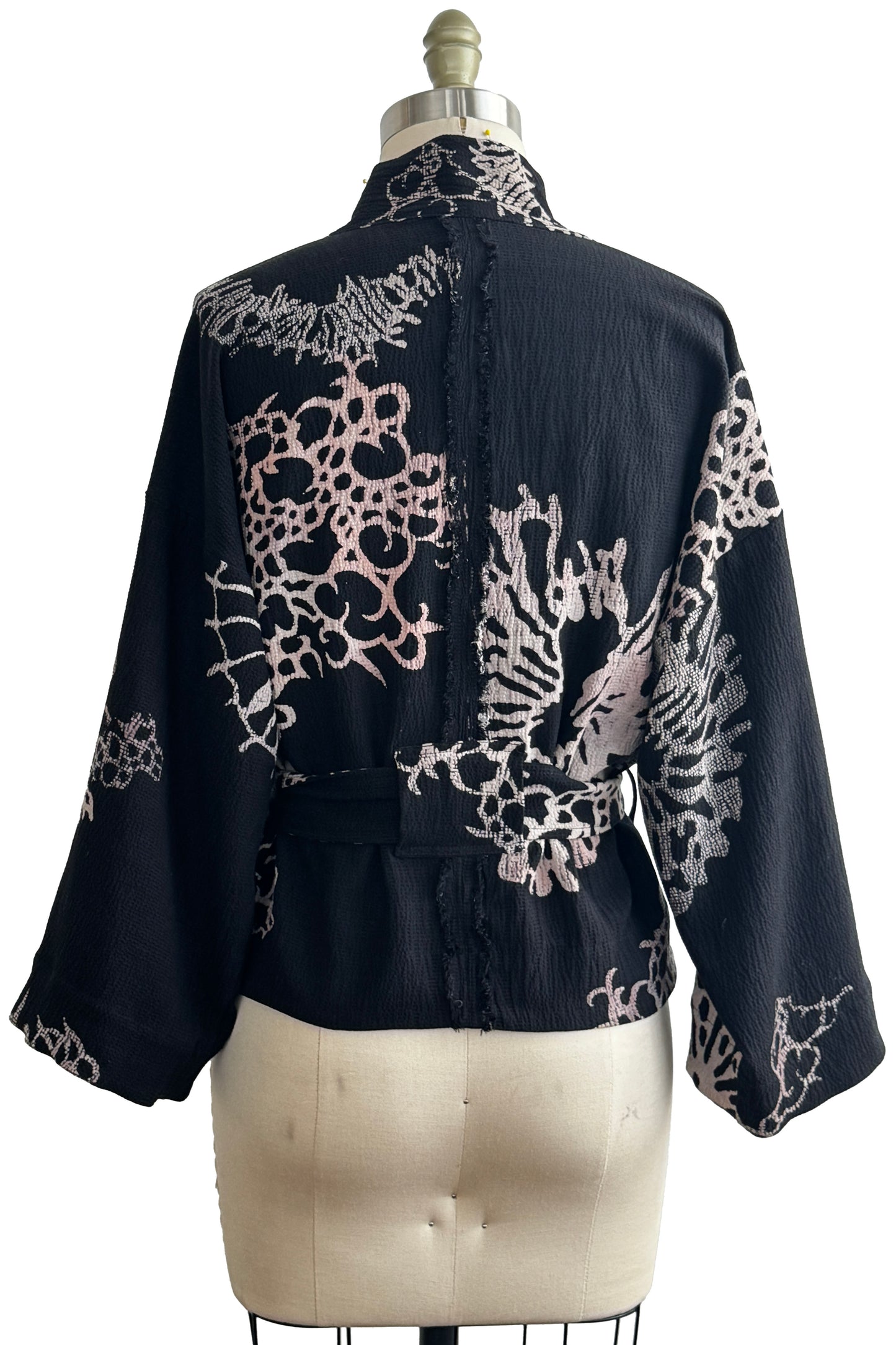 Kimono Jacket | Heavyweight Pebble Silk | Oceana Print | Black & Natural | X-Small