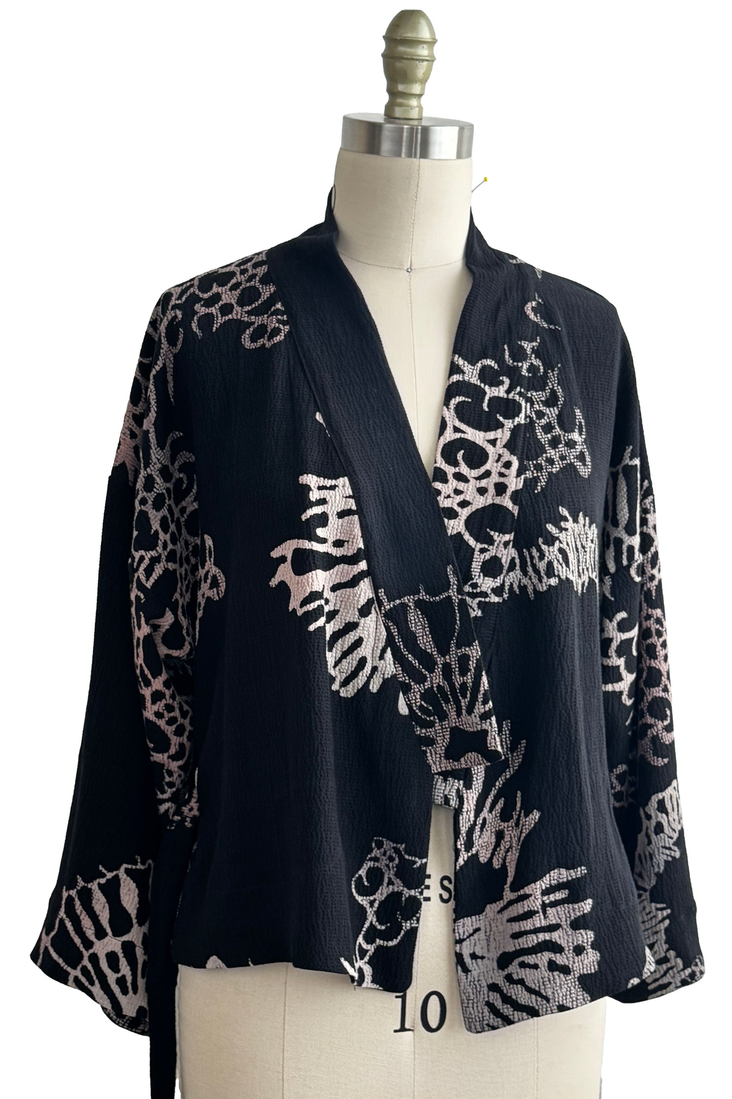 Kimono Jacket | Heavyweight Pebble Silk | Oceana Print | Black & Natural | X-Small