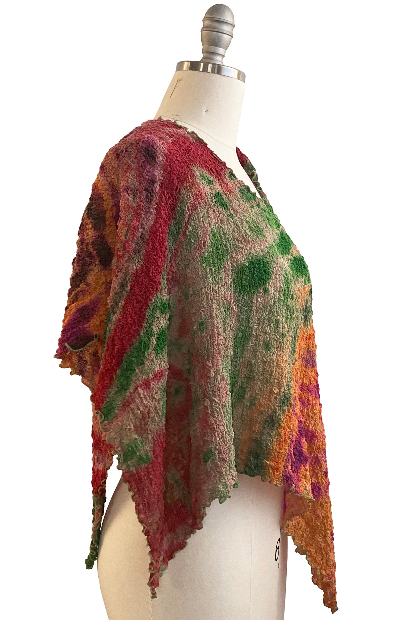 Bubble Silk Poncho w/ River Dye - Magenta, Orange, & Green