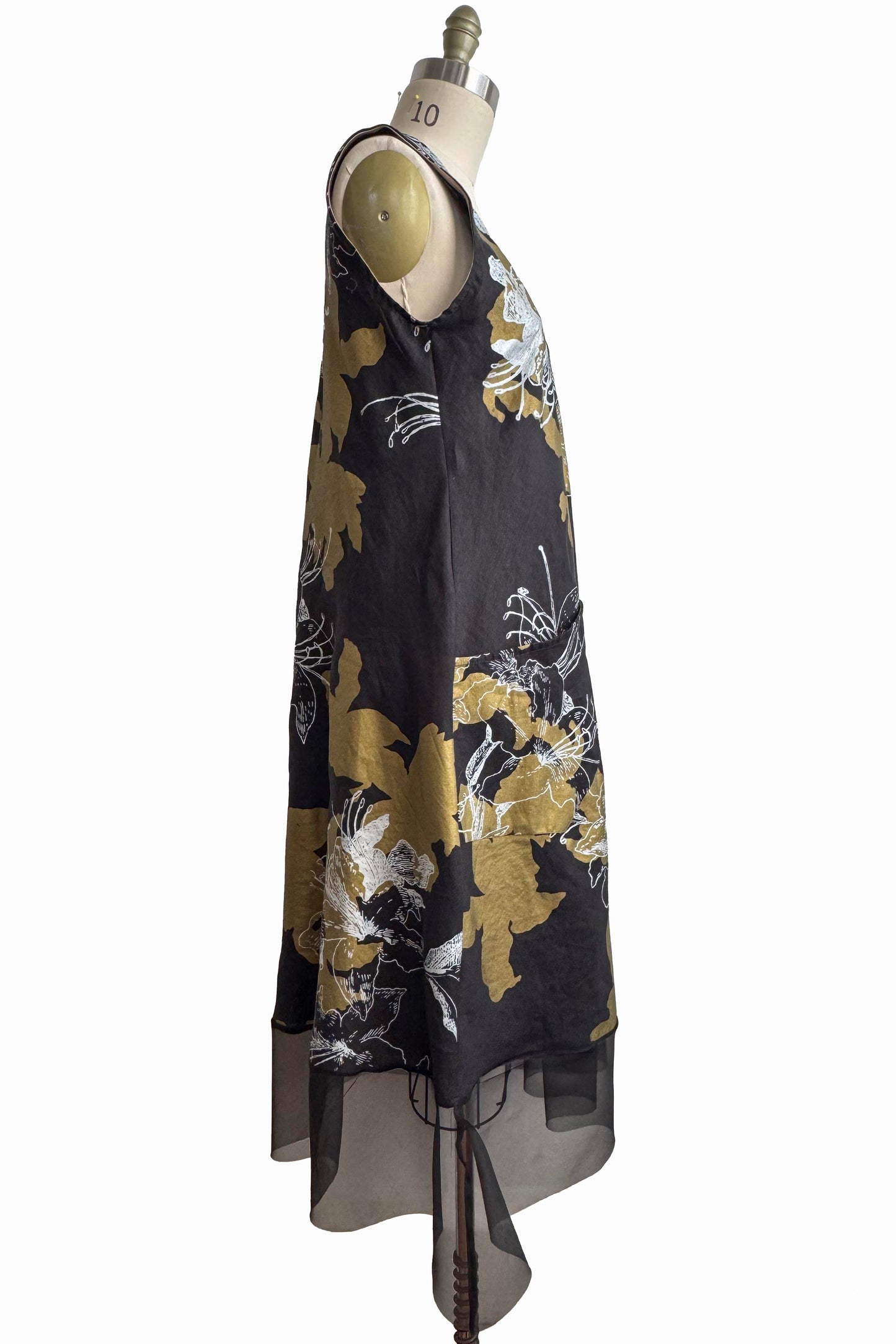 Emilia Dress w/ Azalea Print - Black & Gold - Small