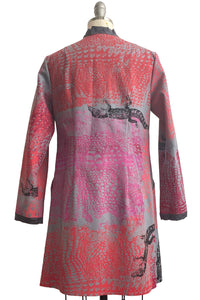 Hampton Coat in Linen w/ Alligator Print - Pink & Grey - Small