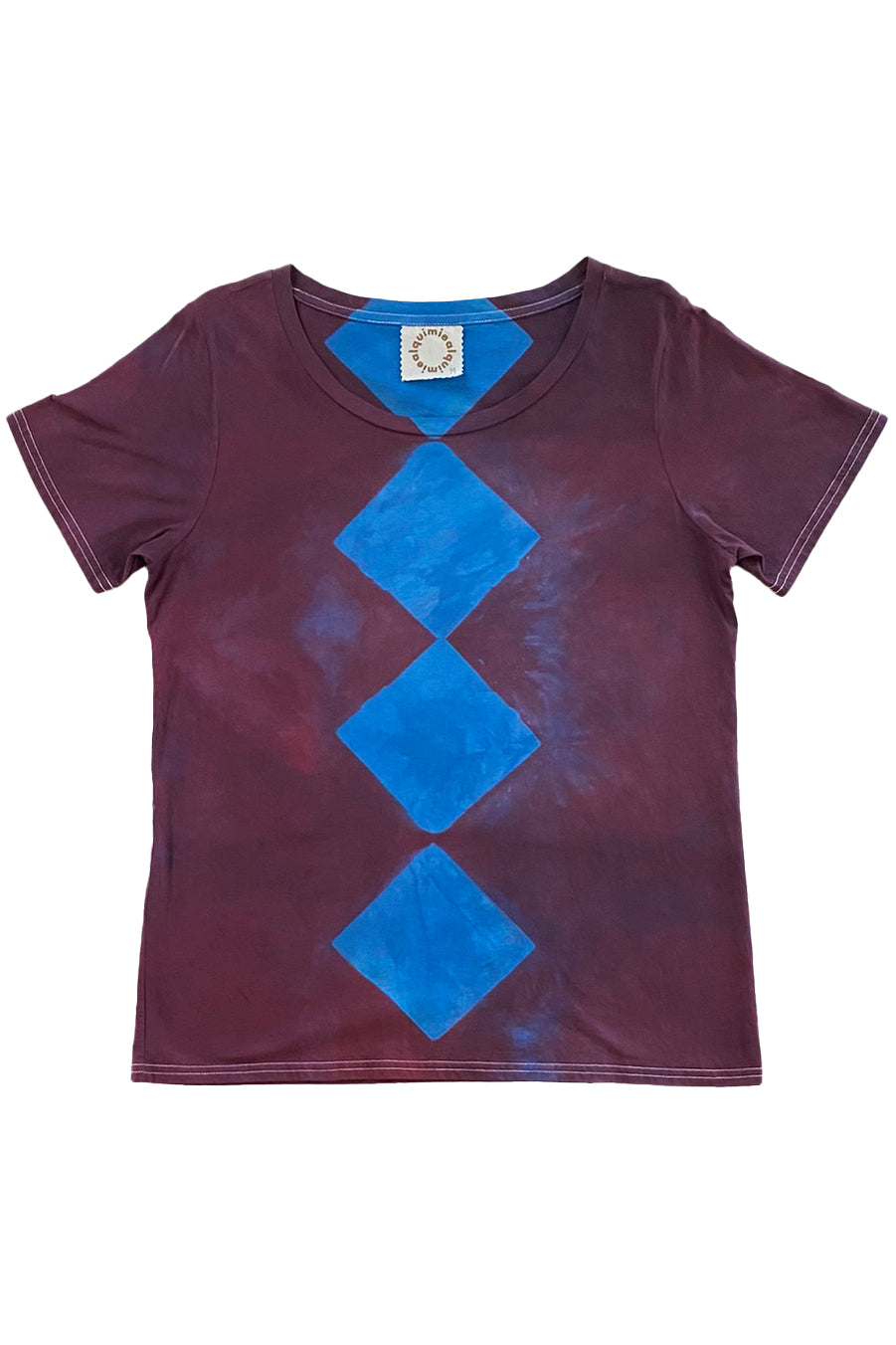 KB x Alquimie Studio Dyed T-Shirt - Shibori Square - Maroon & Blue - Women's M