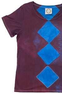 KB x Alquimie Studio Dyed T-Shirt - Shibori Square - Maroon & Blue - Women's M