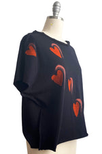 Load image into Gallery viewer, Jen Top w/ Wool Applique - Hearts - Black &amp; Red - Small Long
