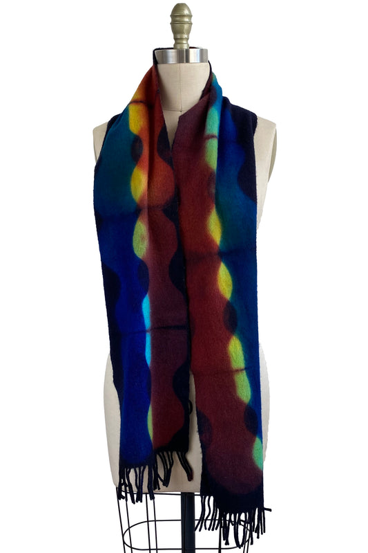 Cashmere Fringe Scarf w/ Shibori Dye - Blue & Wine