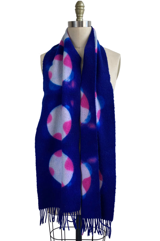 Cashmere Fringe Scarf w/ Shibori Circle Dye - Blue & Purple