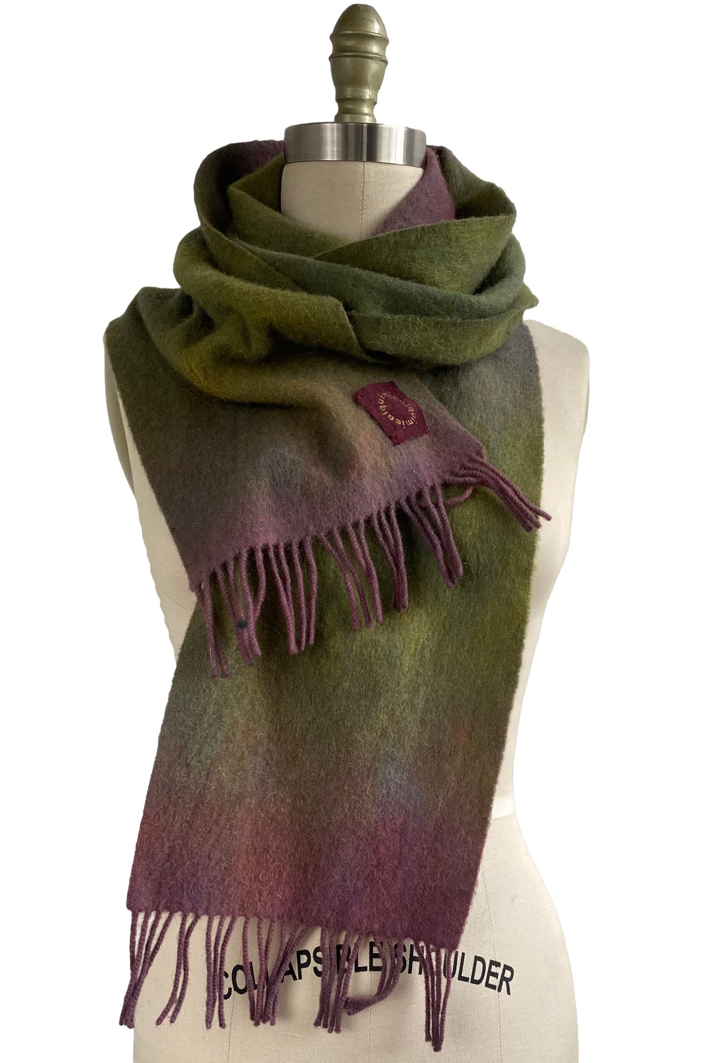 Cashmere Fringe Scarf w/ Ombre Dye - Olive & Purple