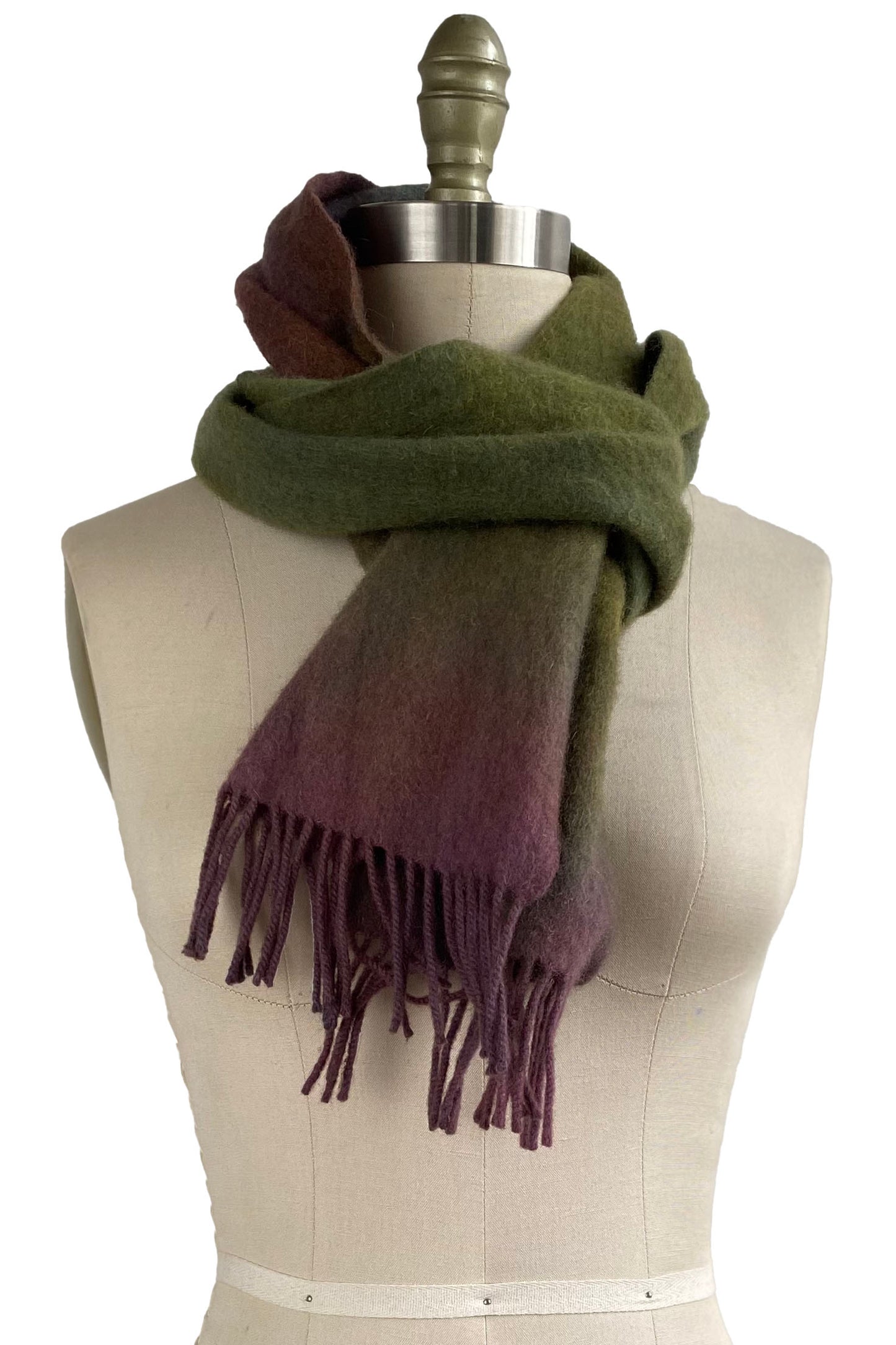 Cashmere Fringe Scarf w/ Ombre Dye - Olive & Purple