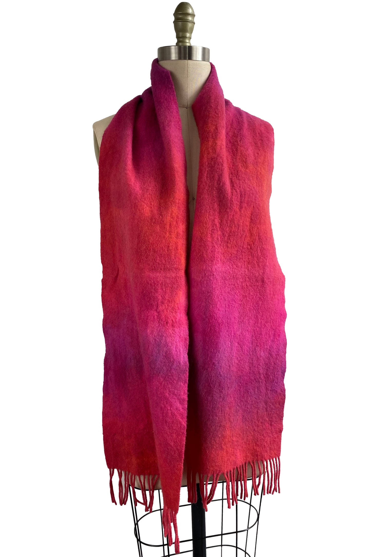 Cashmere Fringe Scarf w/ Ombre Dye - Pink, Red & Orange