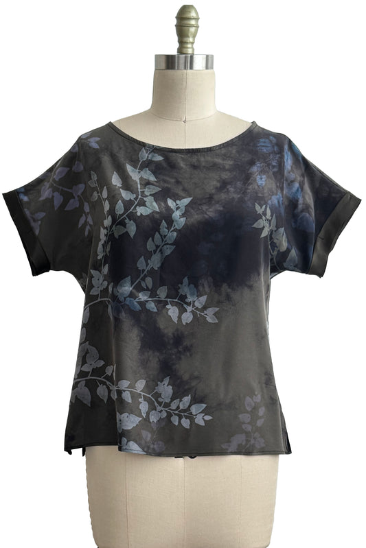 Jen Top in Silk w/ Vine Print - Olive, Black & Natural - Medium