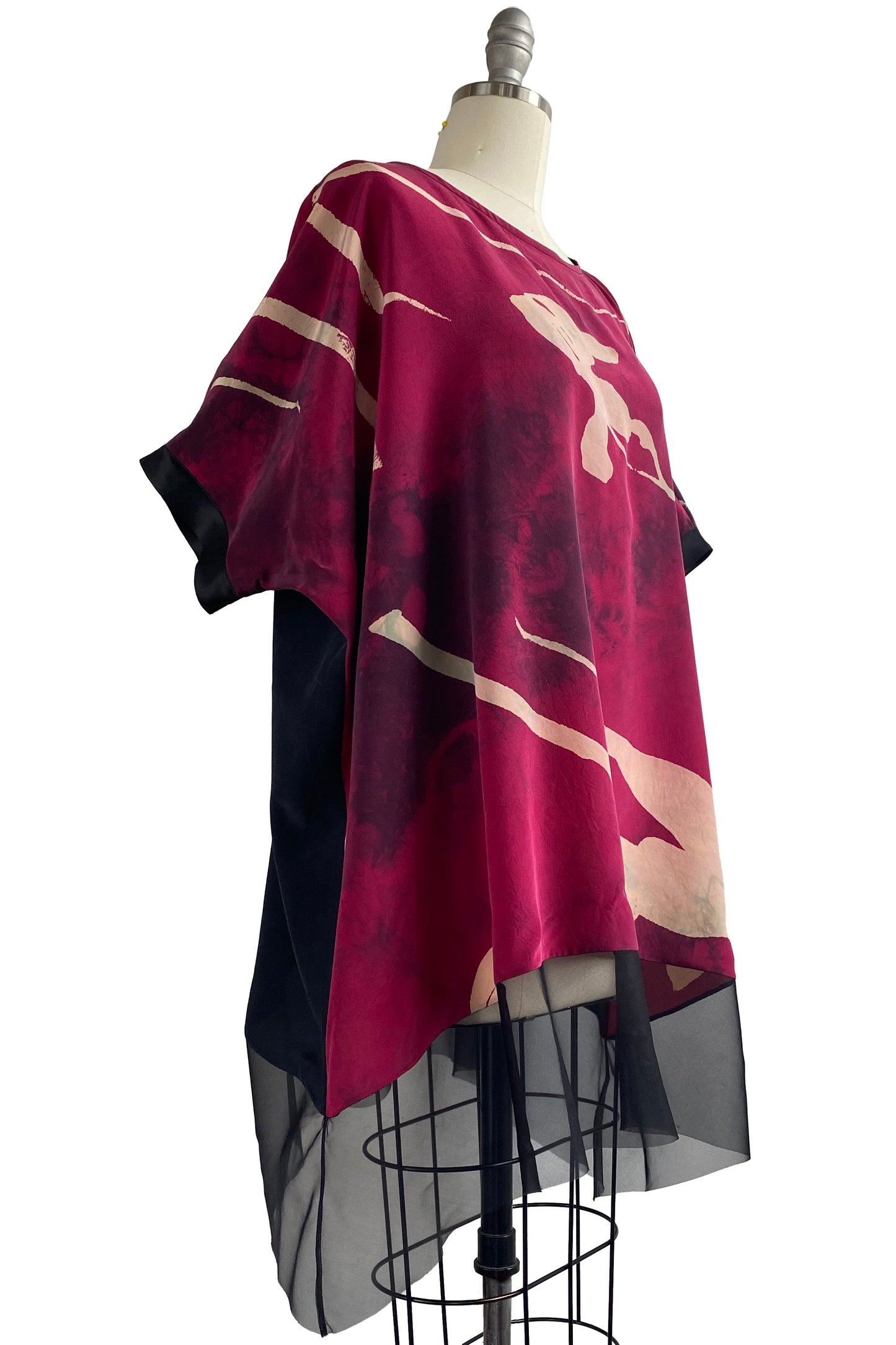 Deb Tunic w/ Tulip Print and Organza Trim - Red, Black & Natural