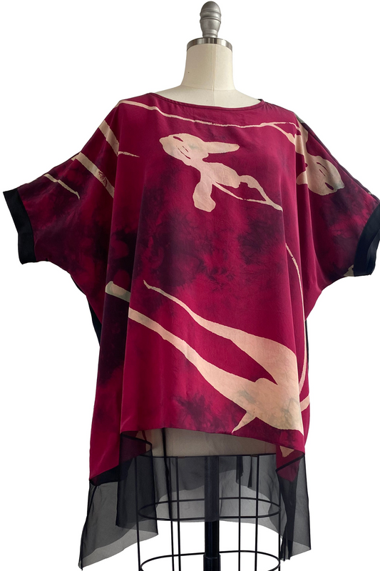 Deb Tunic w/ Tulip Print and Organza Trim - Red, Black & Natural