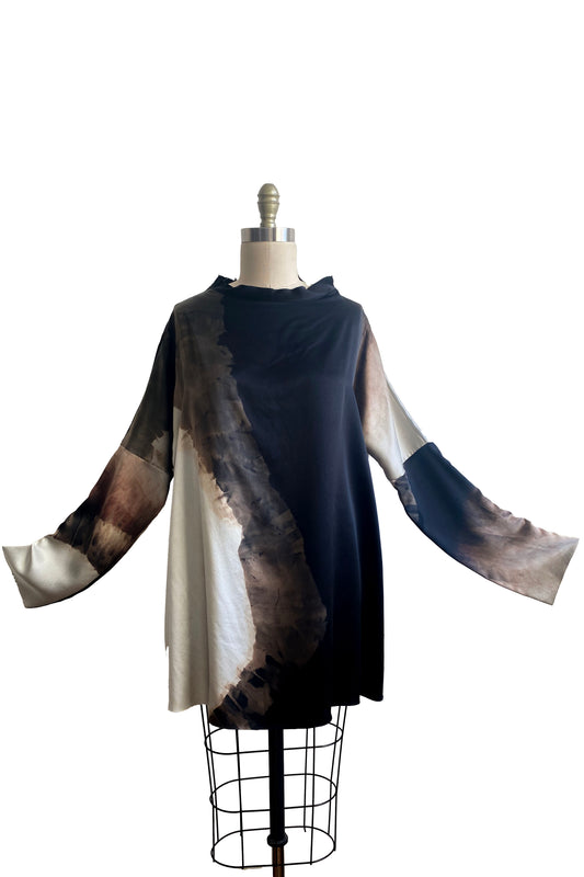 Portia Tunic w/ River Dye - Black & Natural - Small