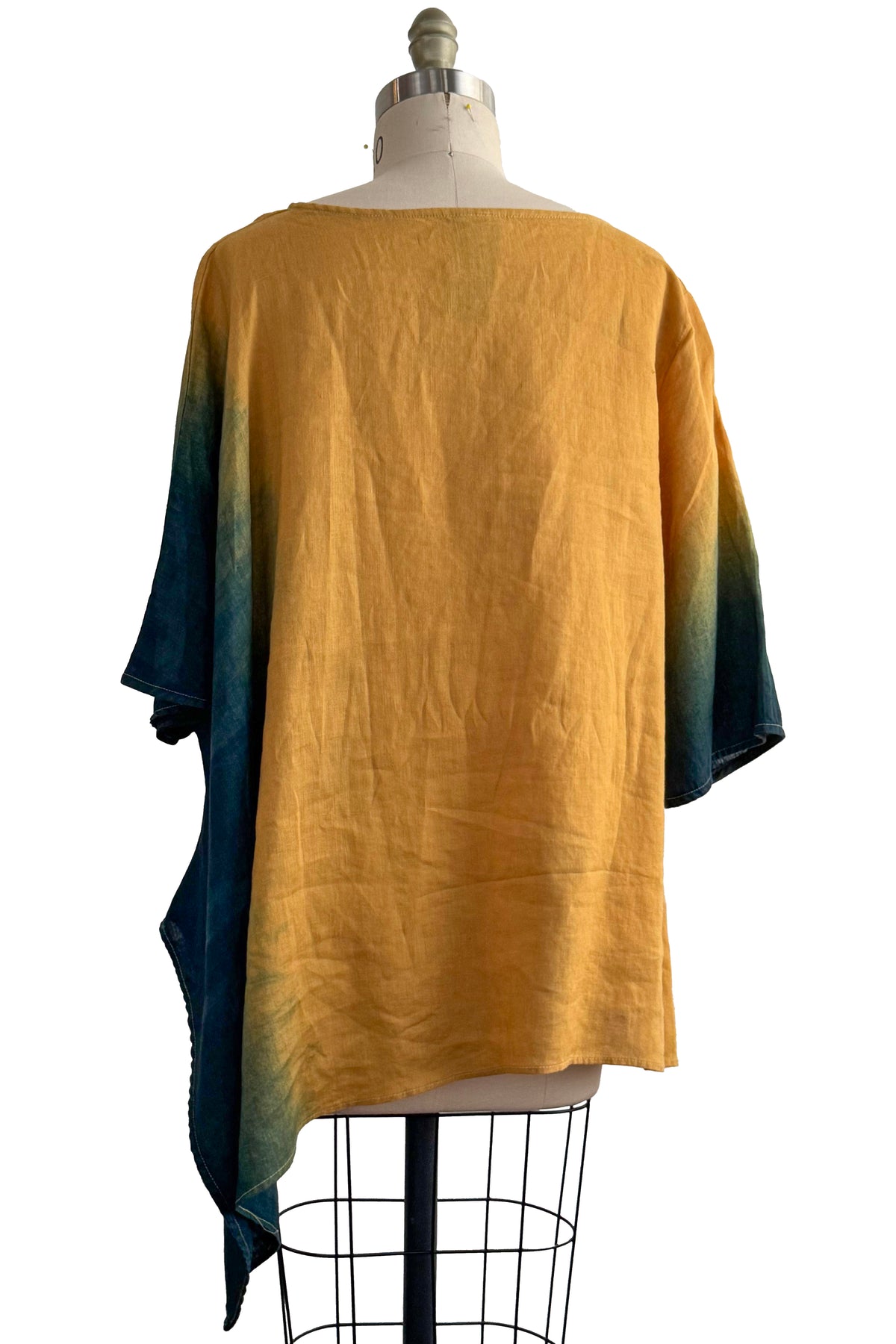 Asymmetrical Top | Linen | Ombre Dye | Teal & Goldenrod Yellow | Large
