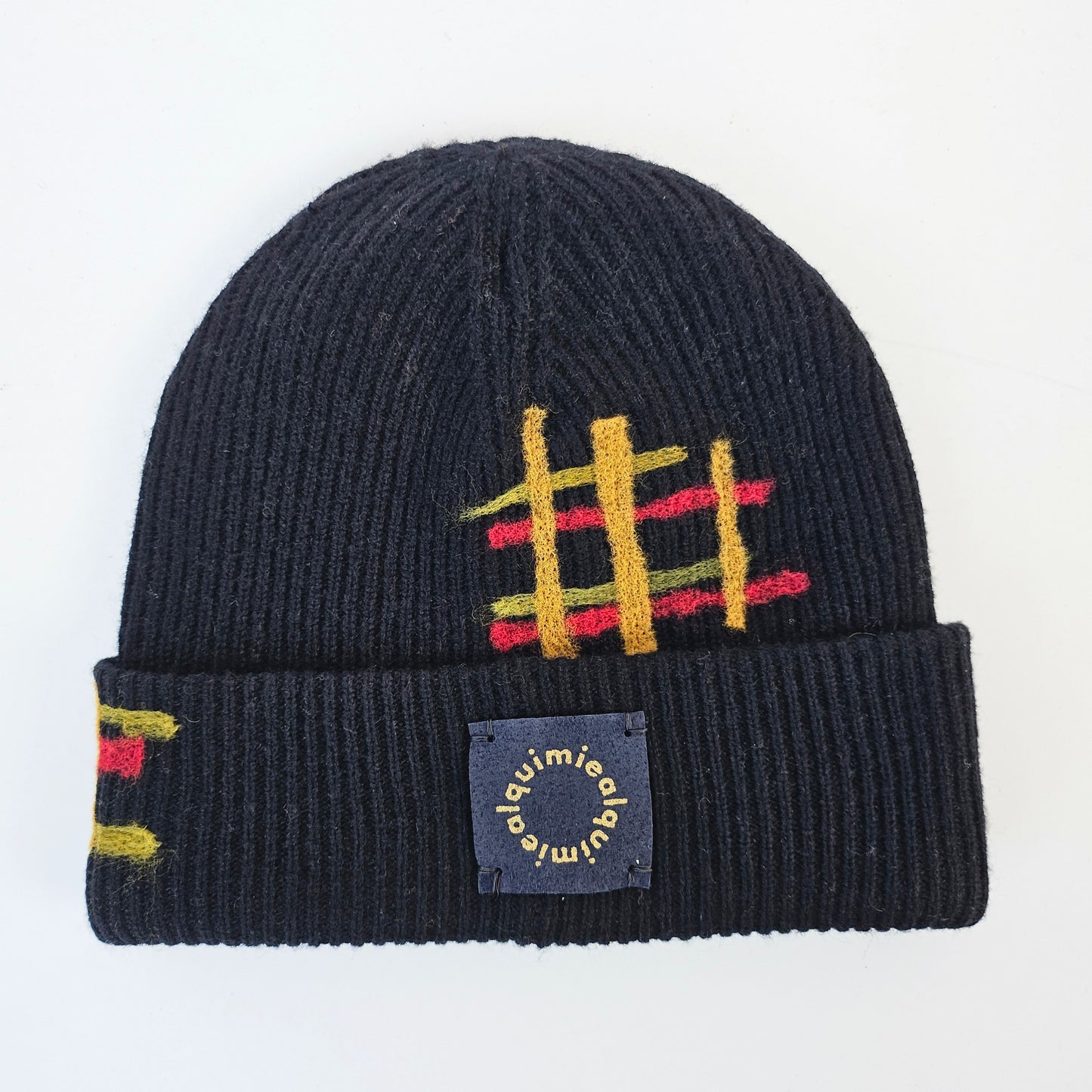 Cashmere Felted Beanie w/ Plaid - Black