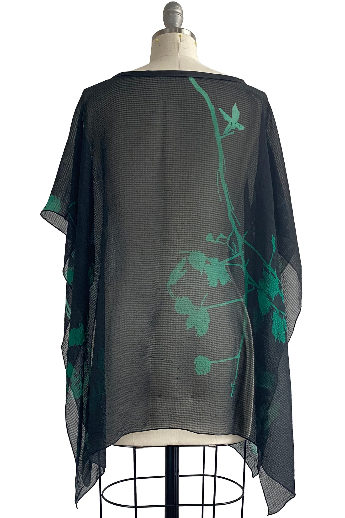 Poncho | Seersucker Silk | Cotton Print | Black & Green