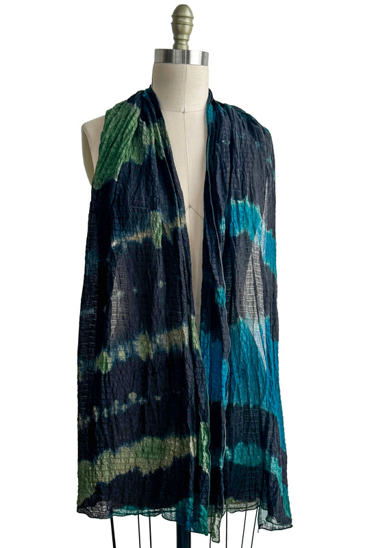 Waffle Silk Shawl | River Dye | Black, Turquoise & Green