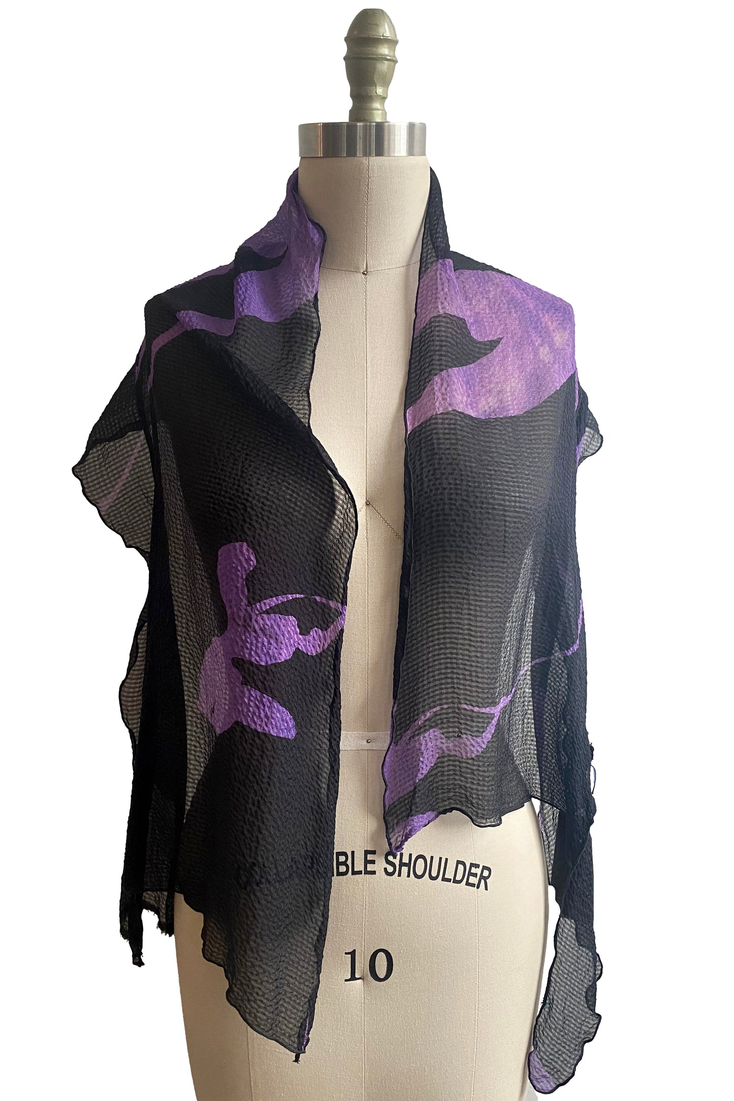 Scarf | Seersucker Silk | Tulip Print | Black & Purple