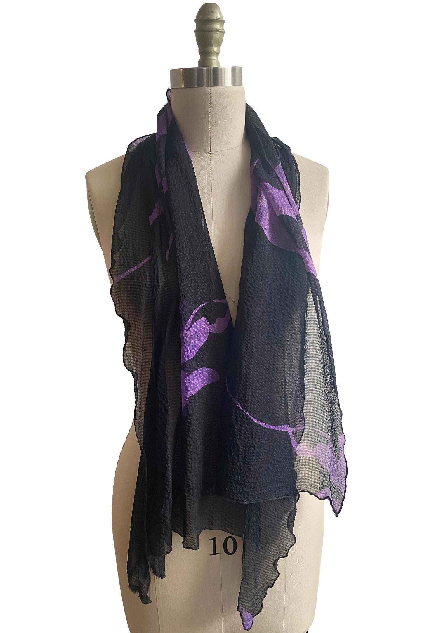 Scarf | Seersucker Silk | Tulip Print | Black & Purple