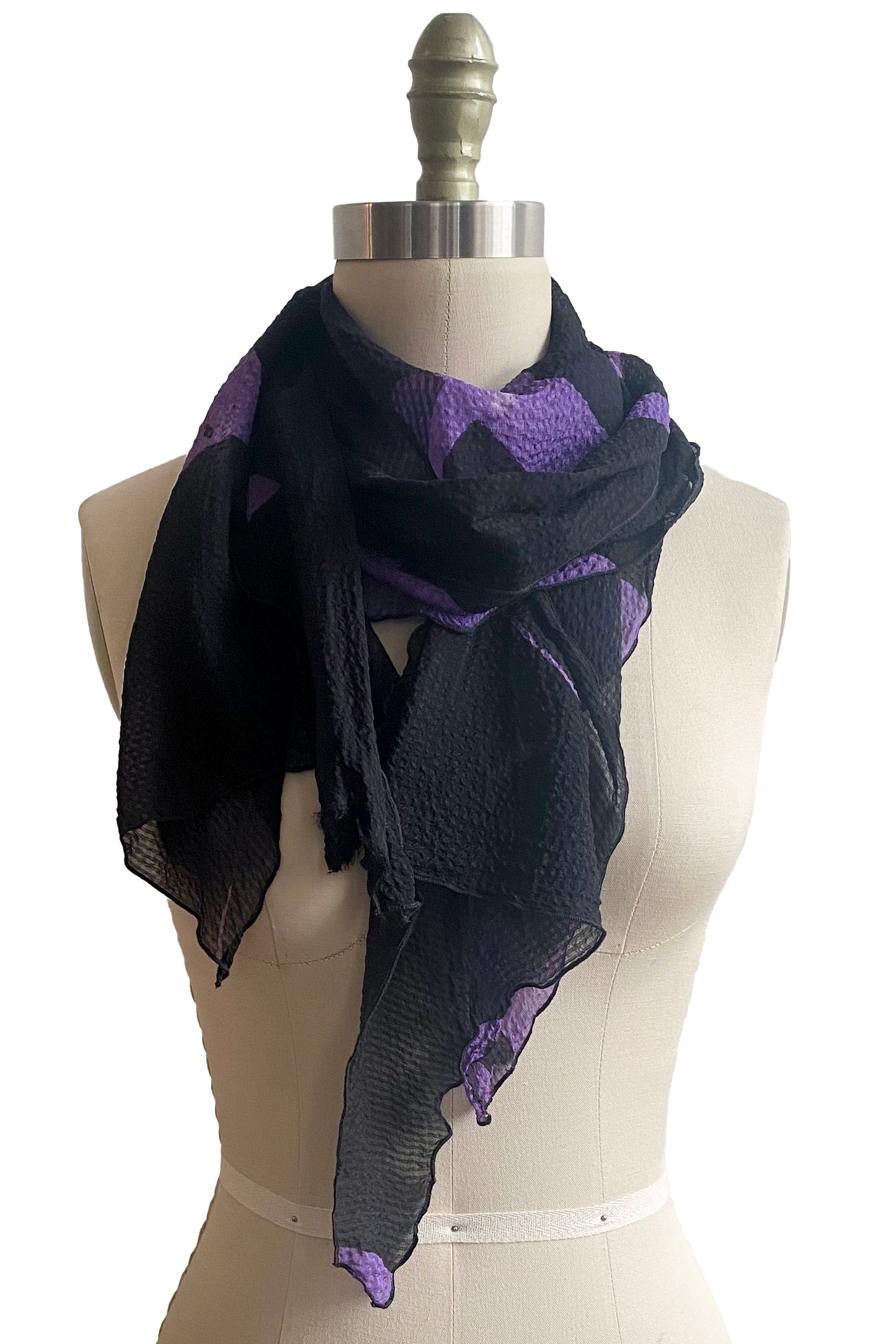 Scarf | Seersucker Silk | Tulip Print | Black & Purple